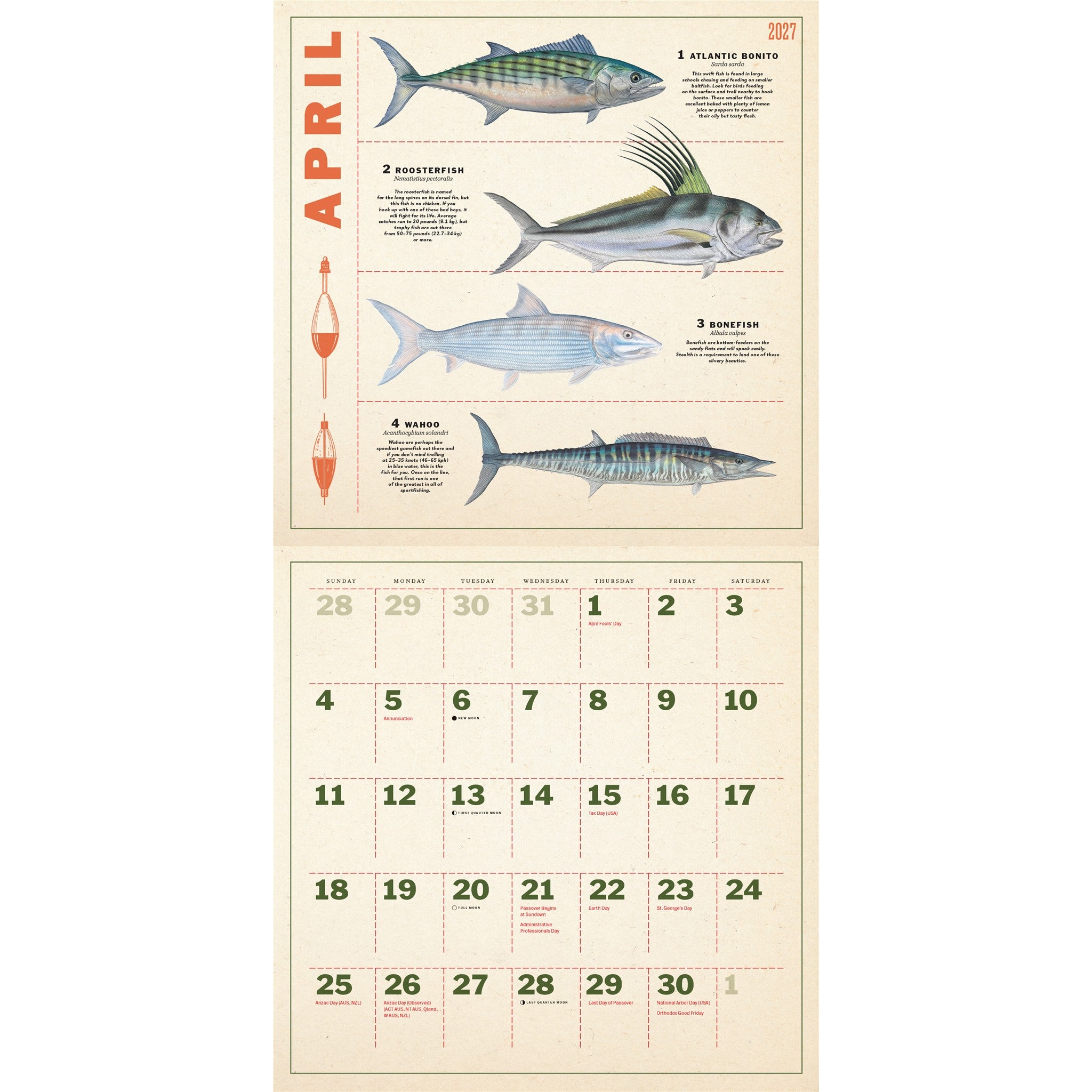 Calendrier mural Douze mois de pêche 2027