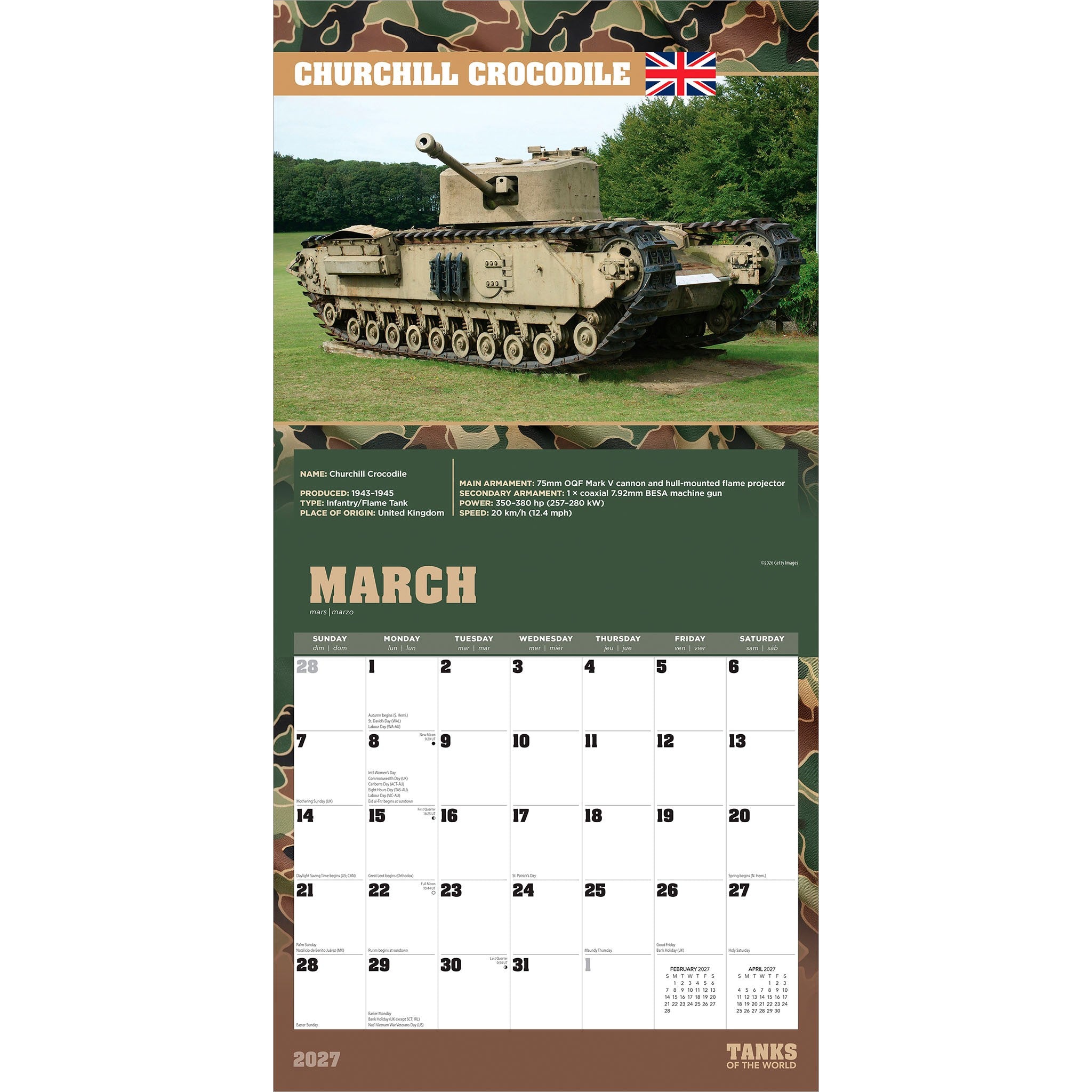 Tanks of the World 2027 Wall Calendar