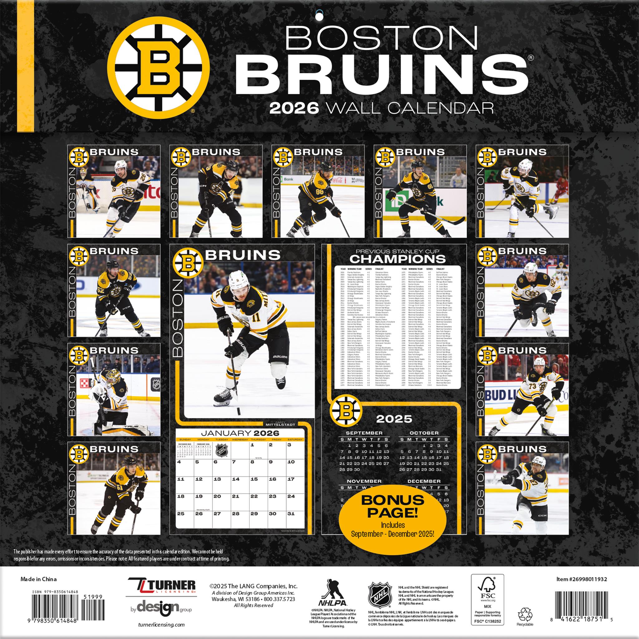 Calendrier mural 2026 des Bruins de Boston (NHL)