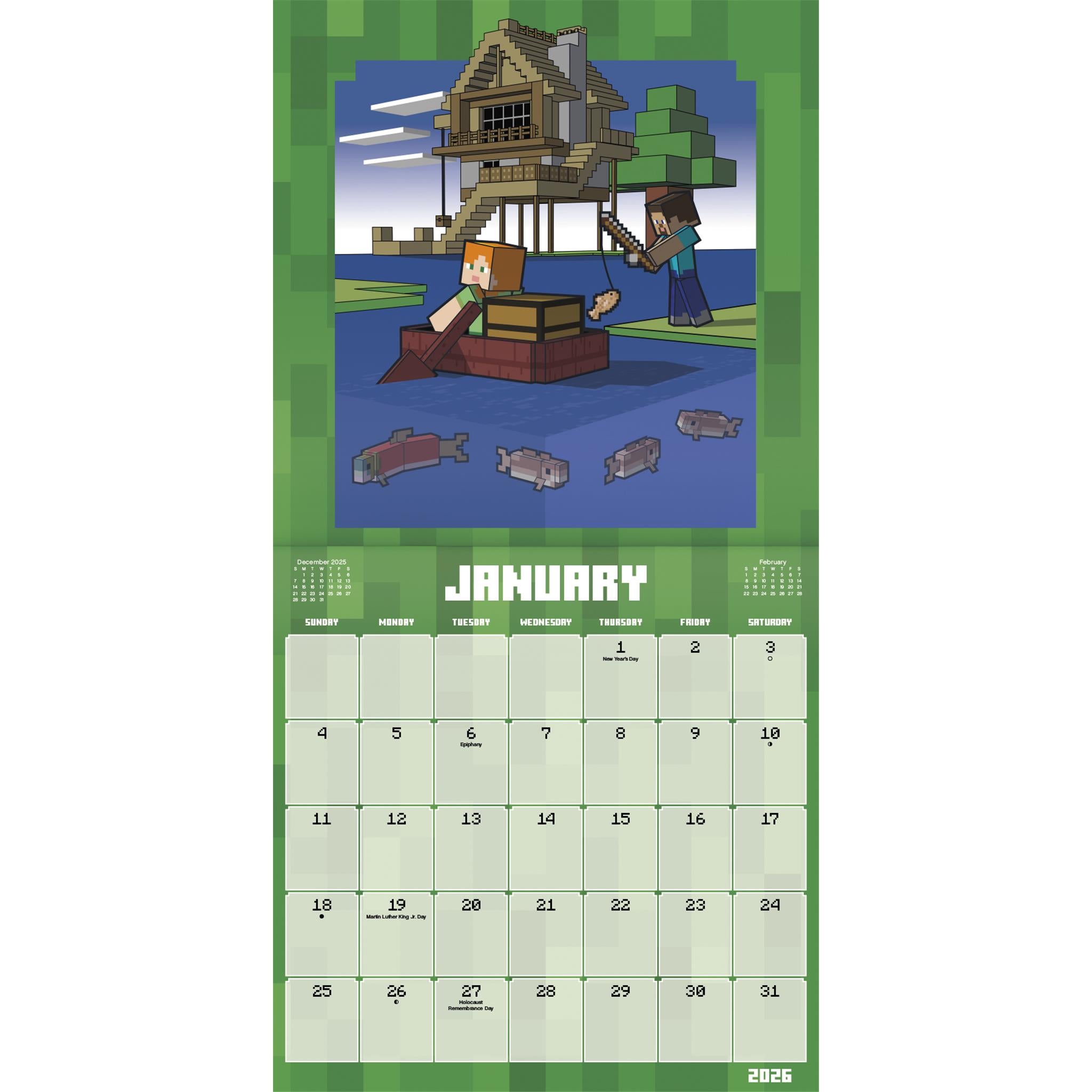 Calendrier mural de luxe Minecraft exclusif avec autocollant 2026