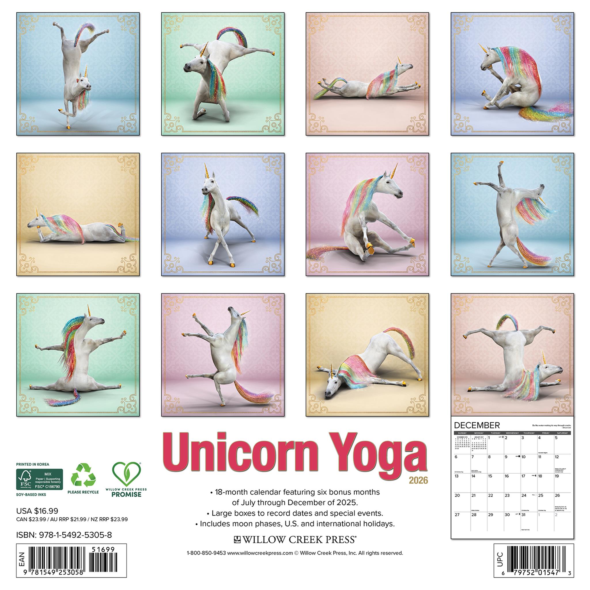 Calendrier mural Unicorn Yoga 2026