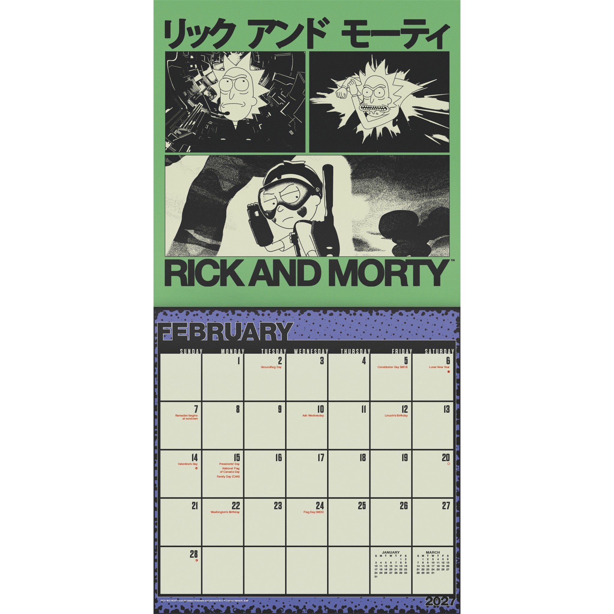 Calendrier mural Rick et Morty 2027