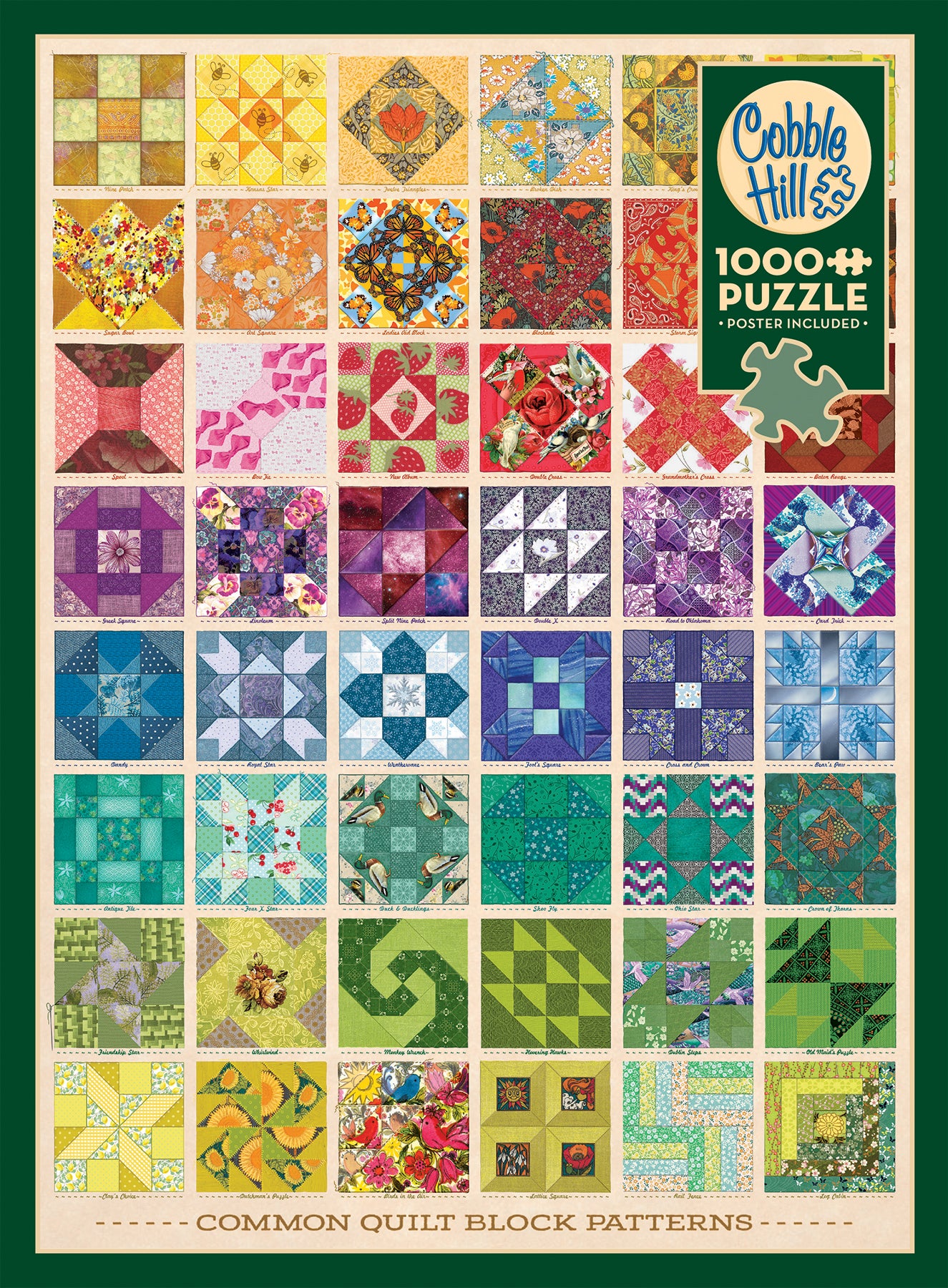 Puzzle de 1000 pièces représentant des blocs de patchwork courants