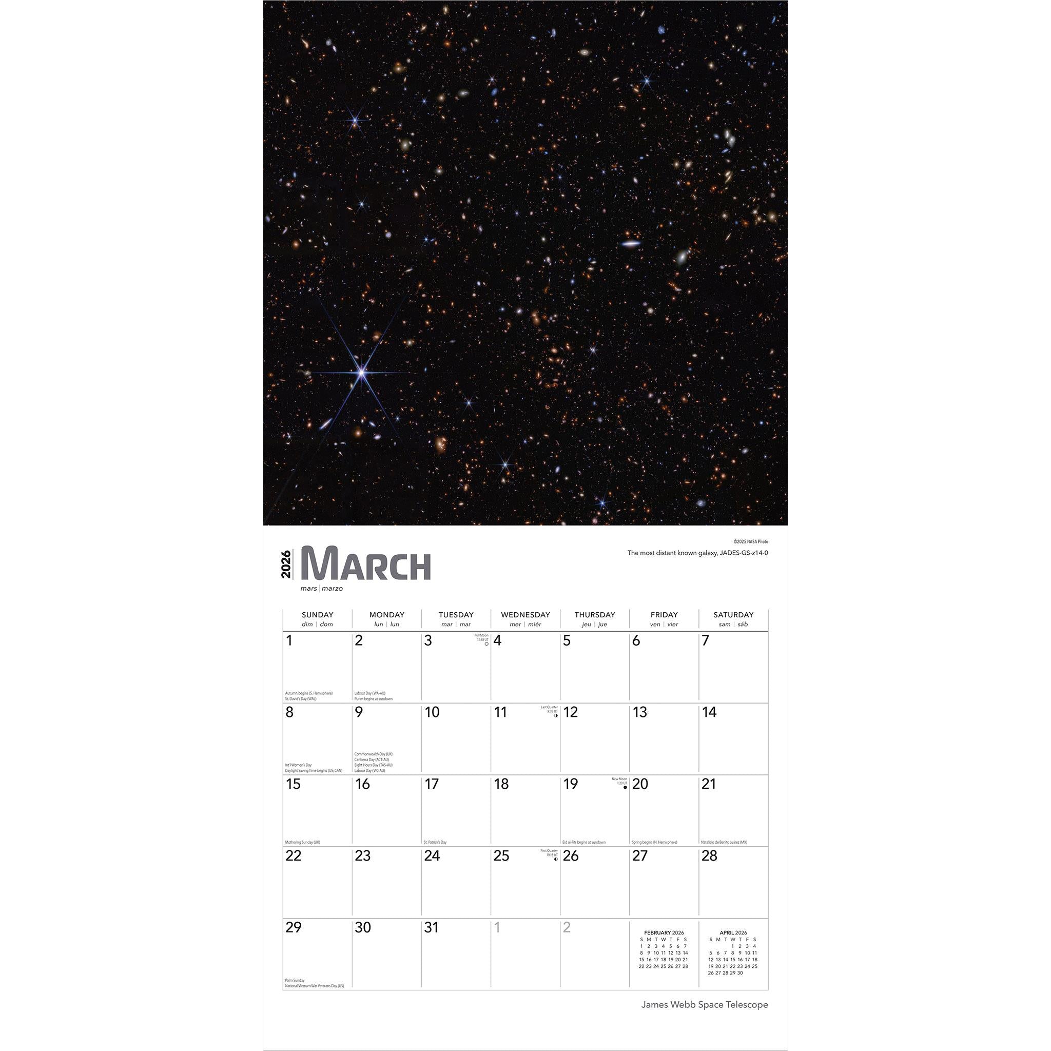 Calendrier mural 2026 du télescope spatial James Webb - Disponible uniquement en ligne