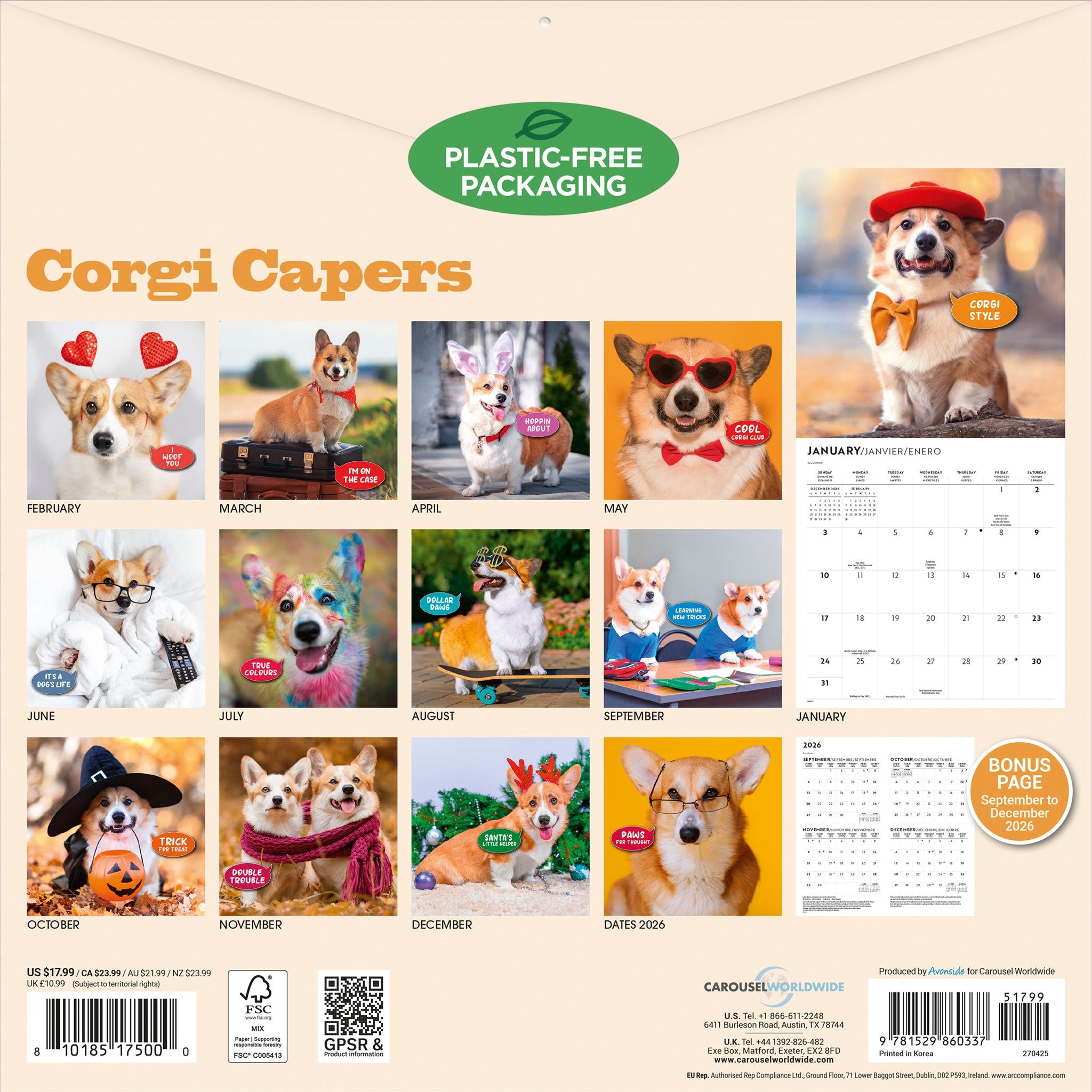 Calendrier mural Corgi Capers 2027