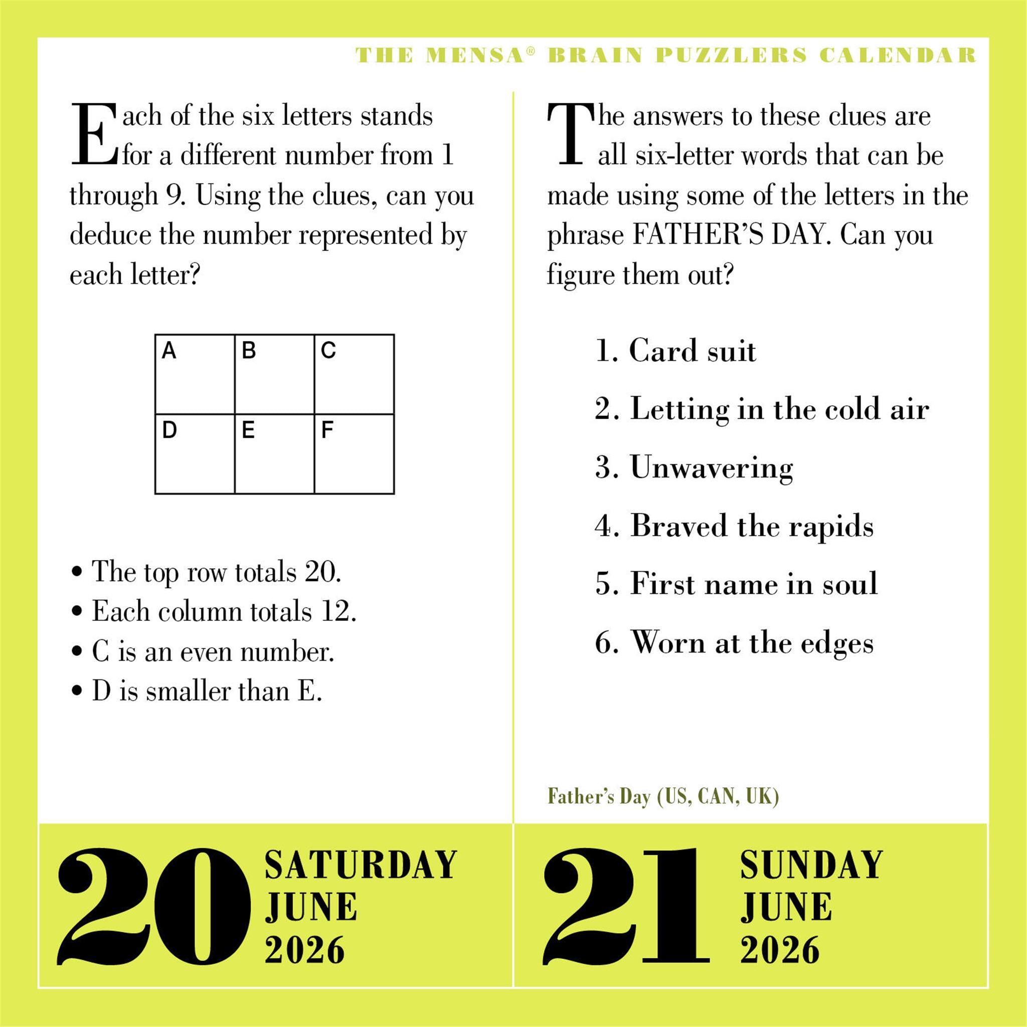 Calendrier Mensa 365 Casse-têtes Cérébraux 2026