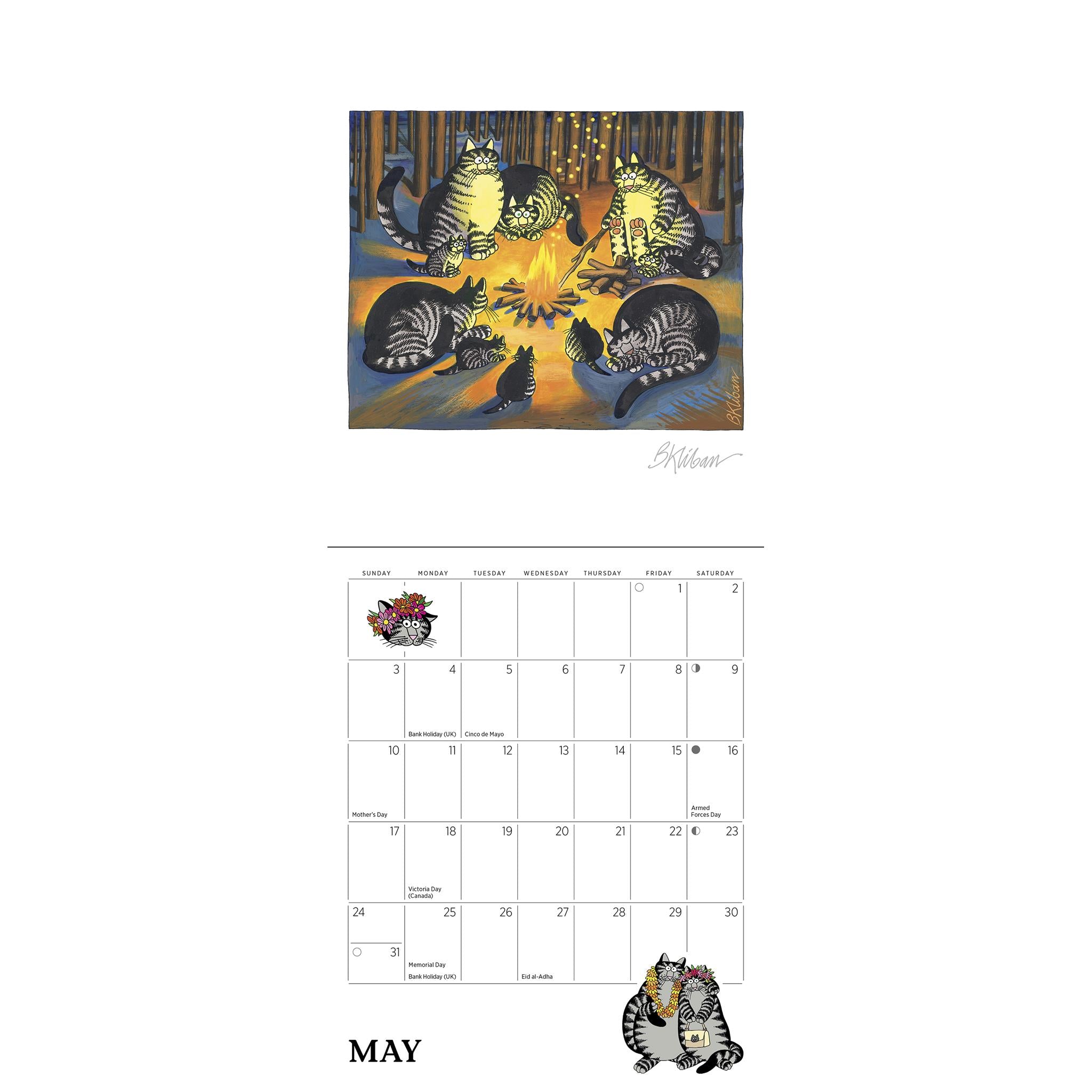 Calendrier mural édition spéciale B Kliban Cat 2026 avec impression