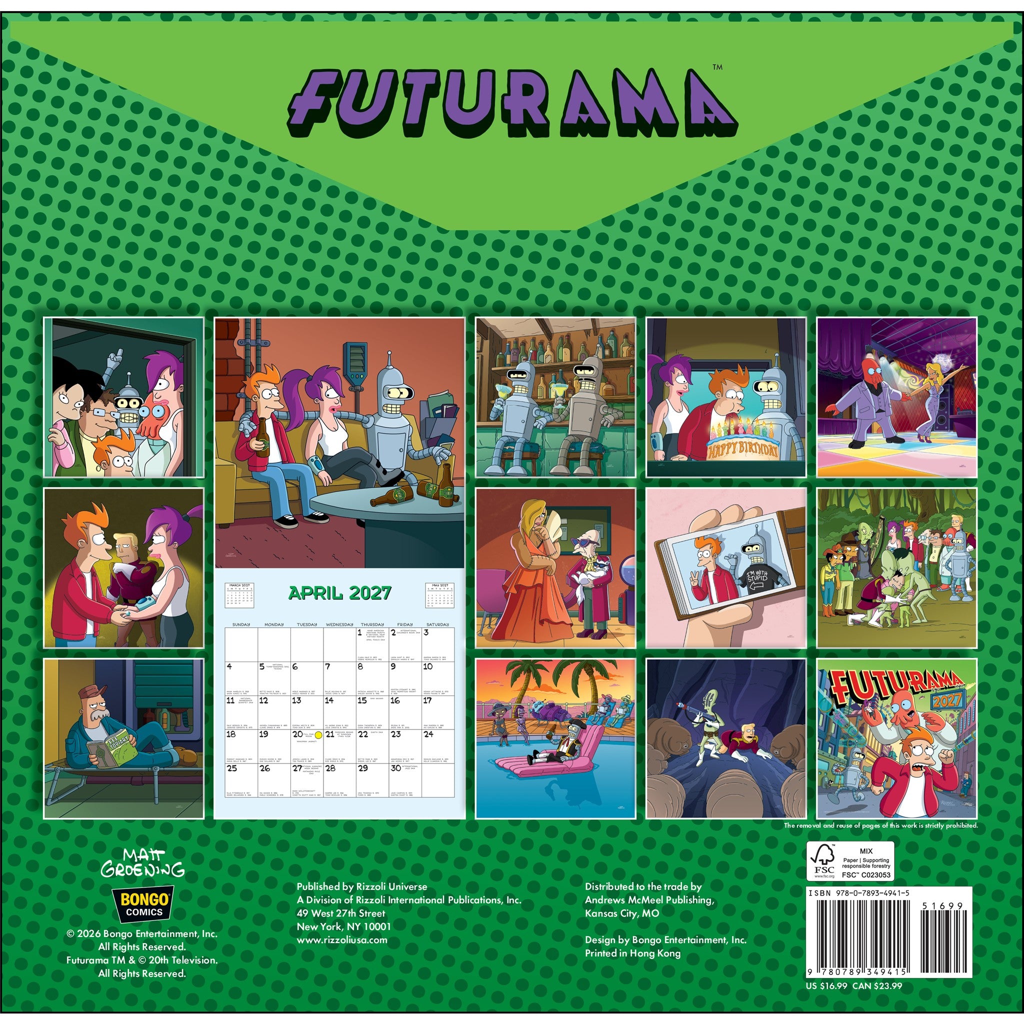 Calendrier mural Futurama 2027