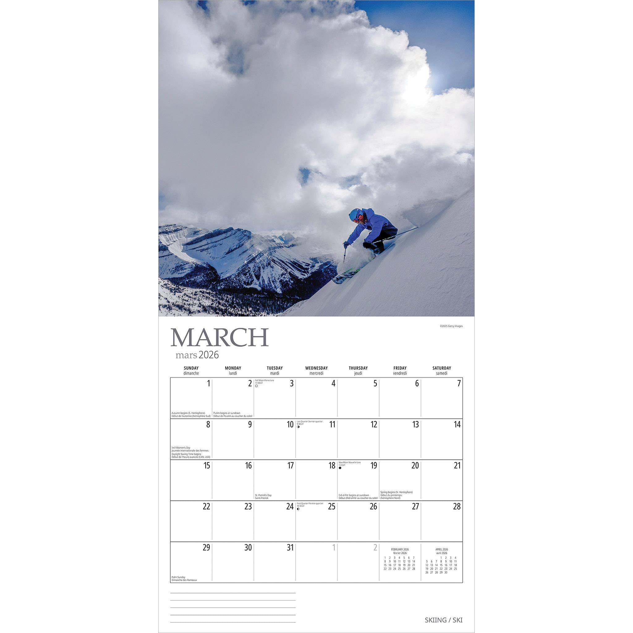 Calendrier mural de ski 2026