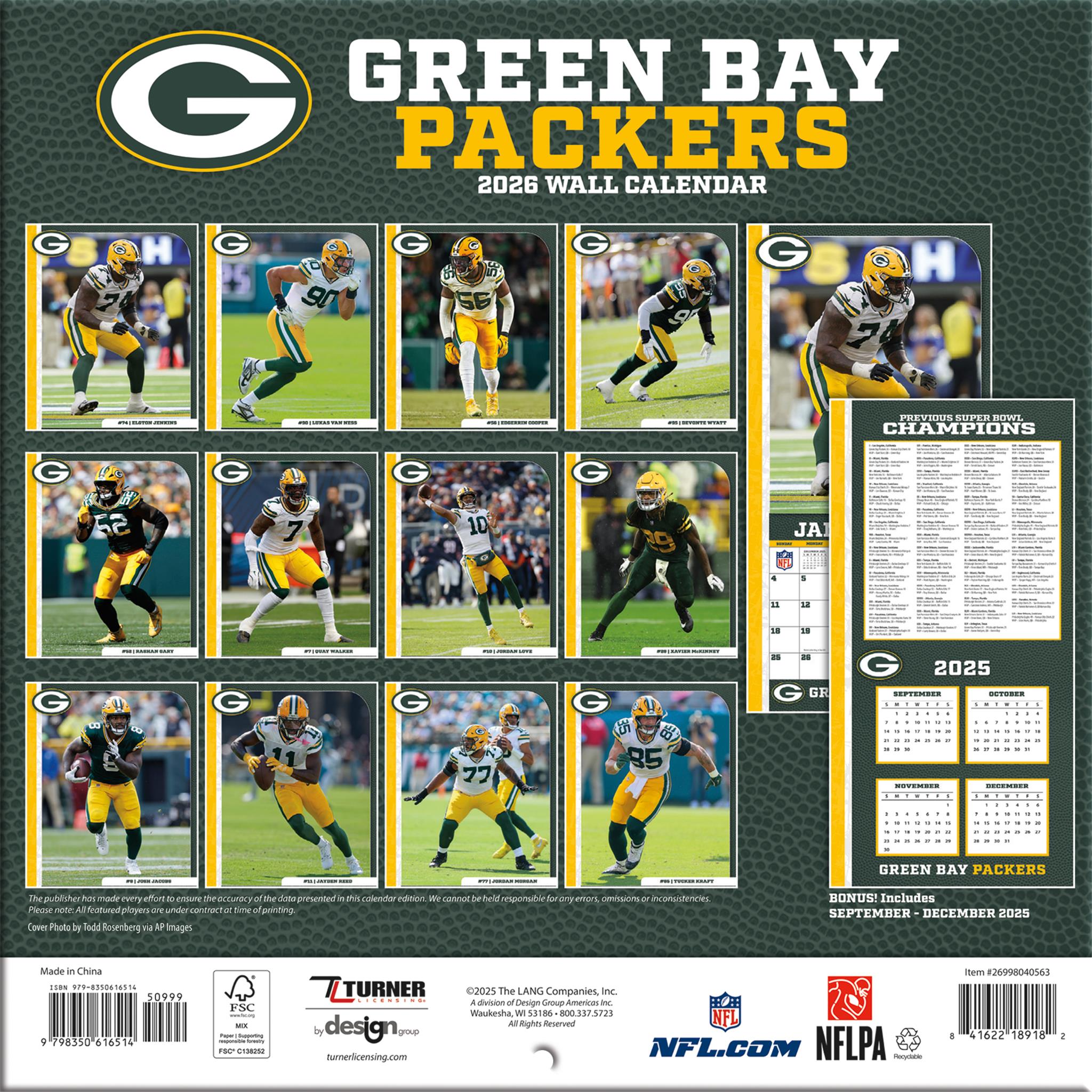 Mini-calendrier 2026 des Green Bay Packers (NFL) - Disponible uniquement en ligne