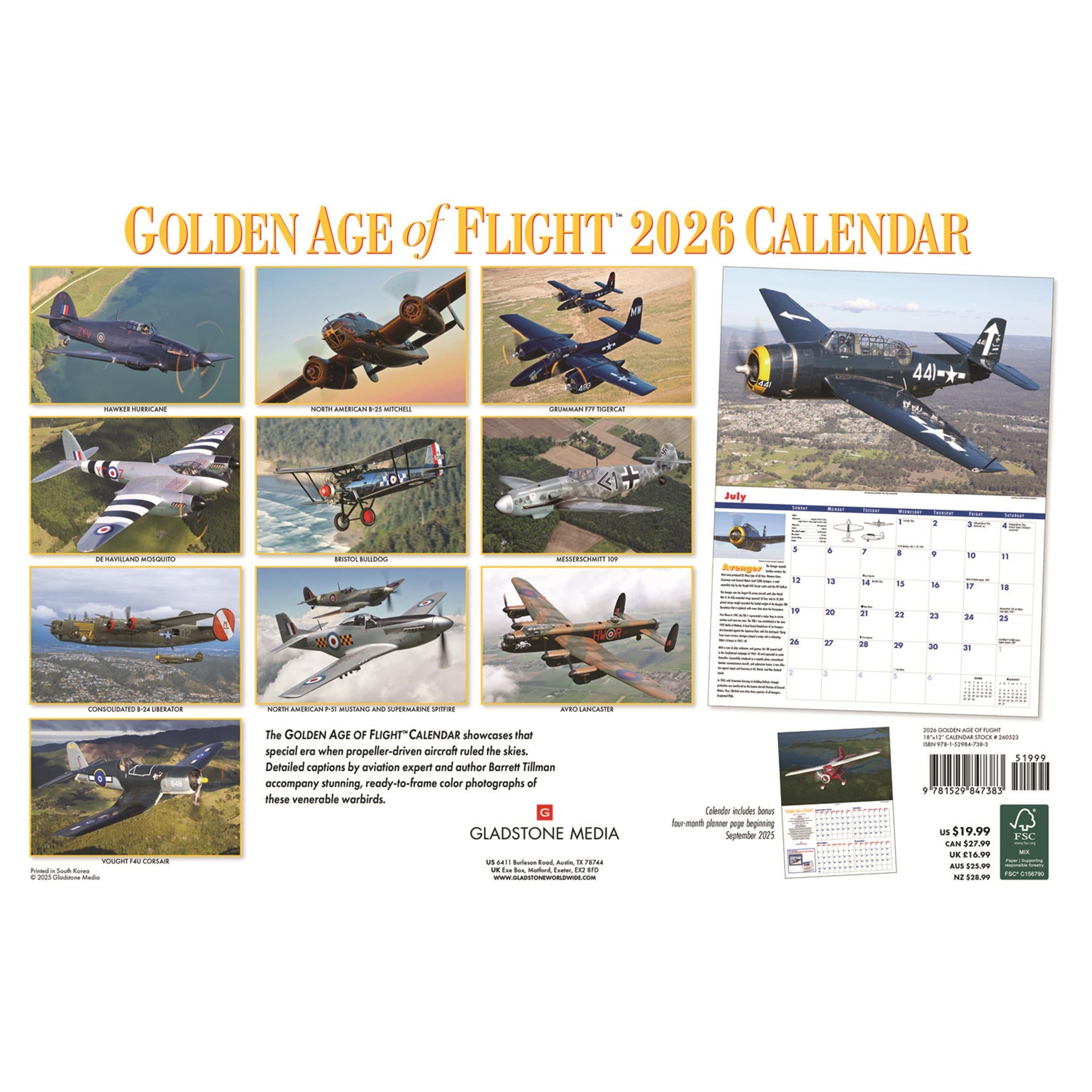 Calendrier mural de luxe Golden Age Of Flight 2026
