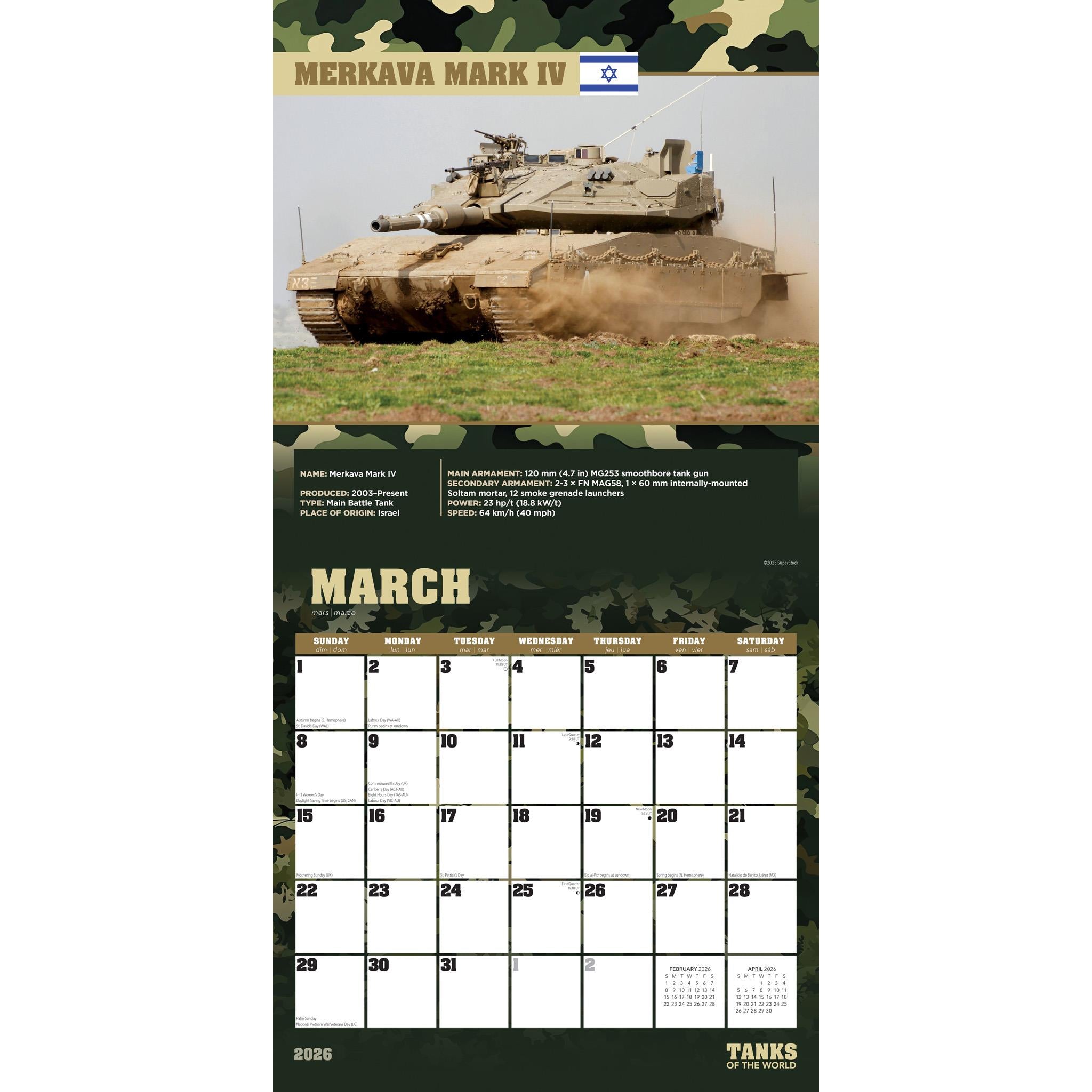 Tanks Of The World 2026 Wall Calendar