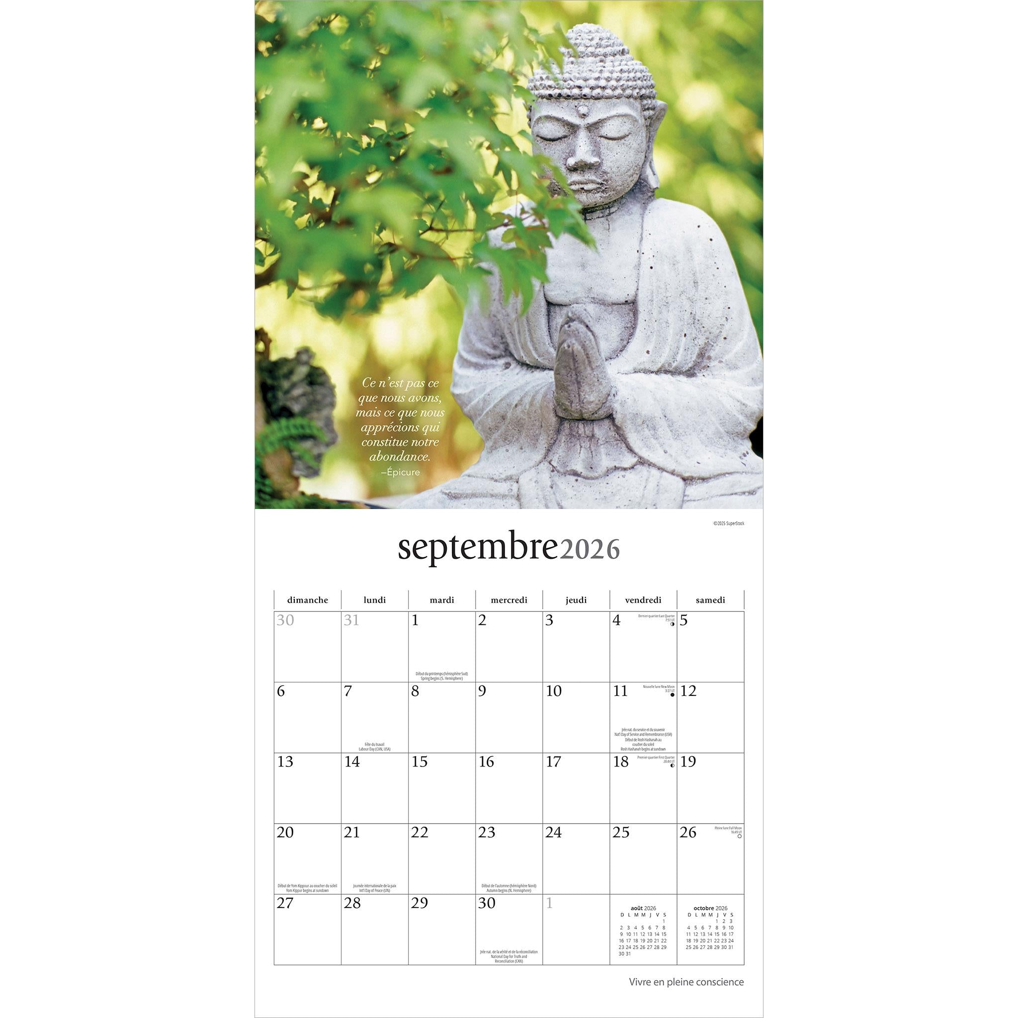 Vivre En Pleine Conscience 2026 Wall Calendar (French)