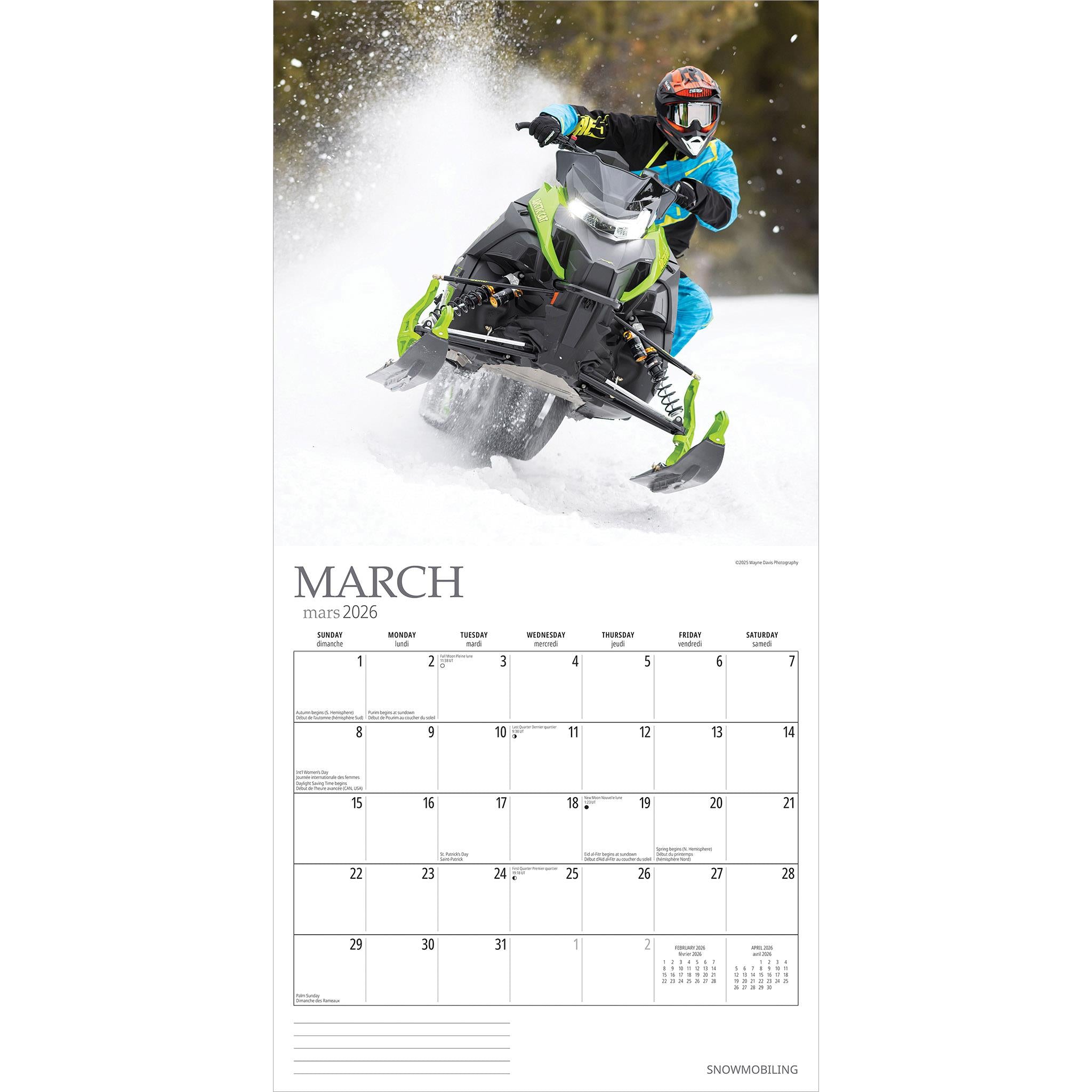 Calendrier mural de motoneige 2026