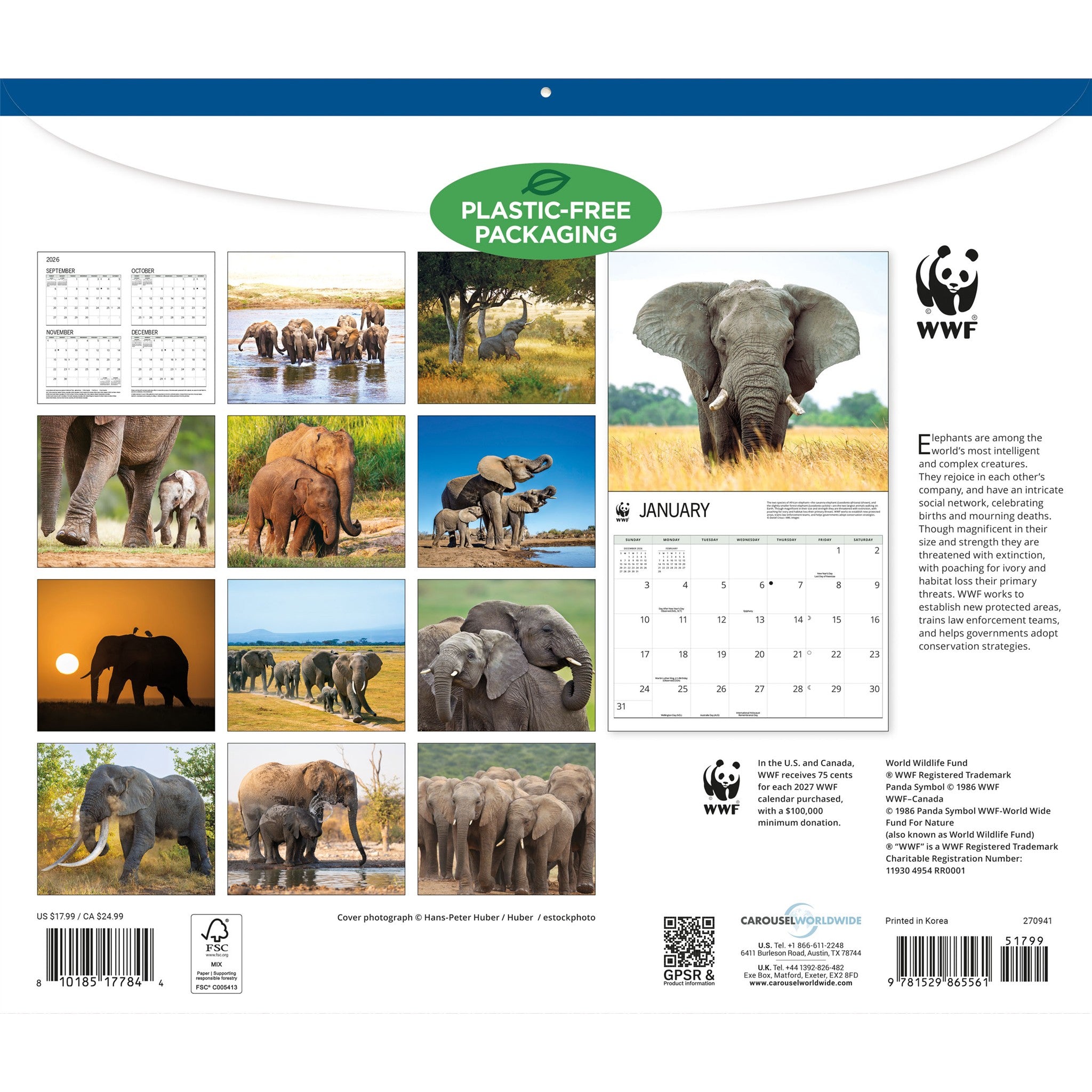 Calendrier mural 2027 Éléphants du Fonds Mondial pour la Nature