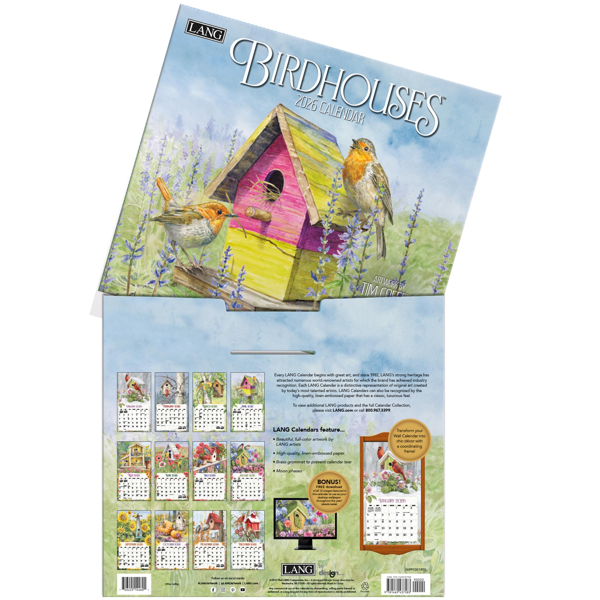 Calendrier mural de luxe Birdhouses 2026 - Disponible uniquement en ligne