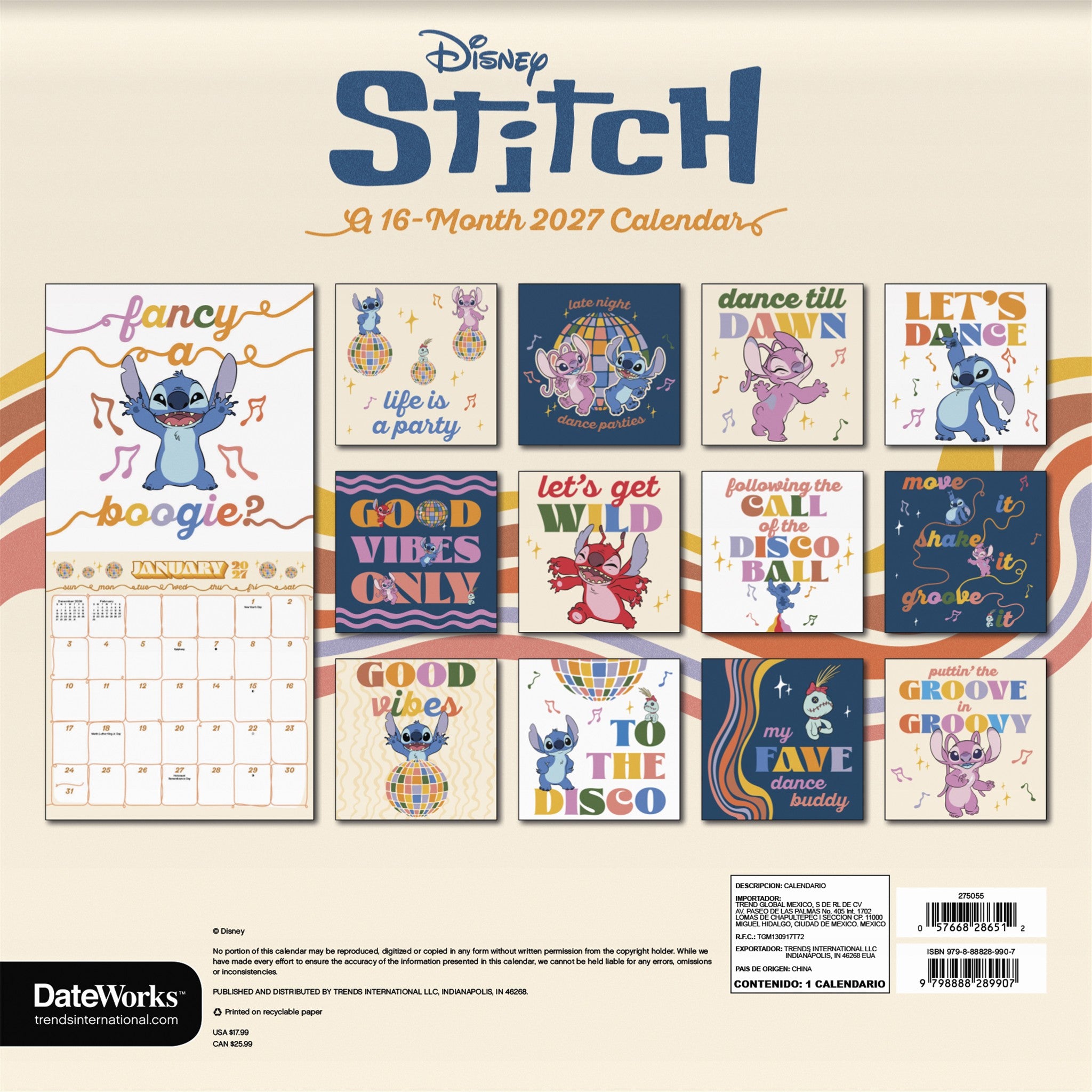 Calendrier mural 2027 Stitch