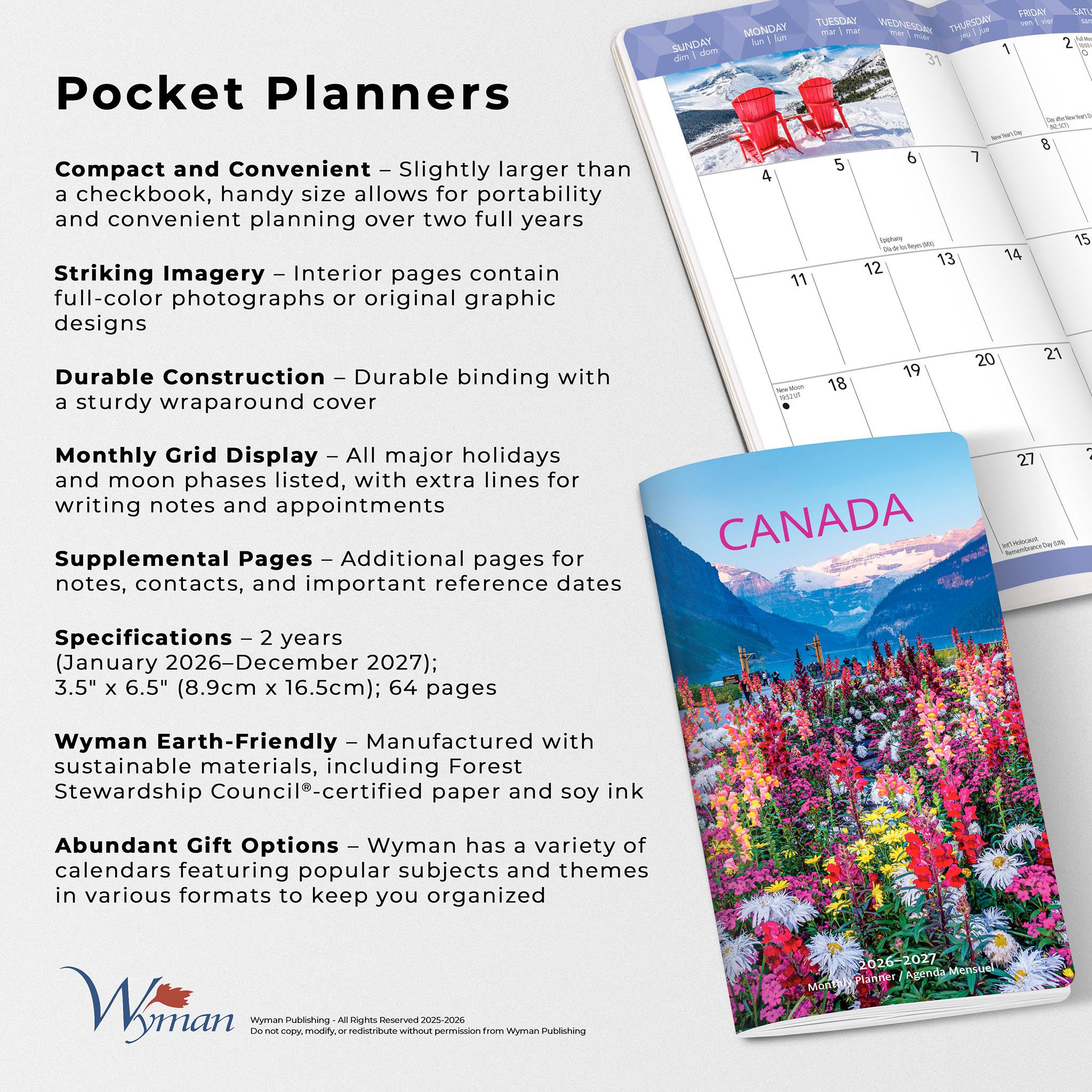 Canada Bilingual 2026 2 Yr Pocket Planner Calendar - Online Only