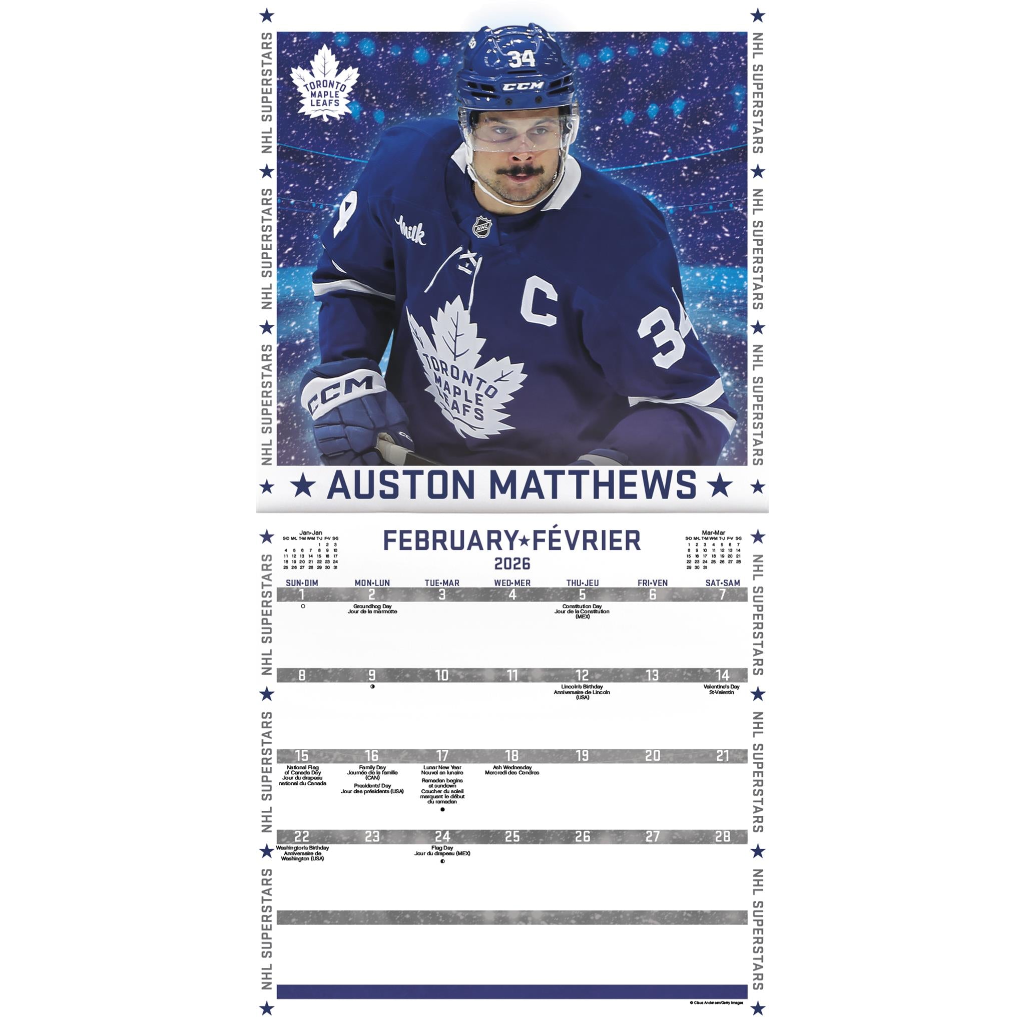 NHL Superstars Bilingual 2026 Wall Calendar
