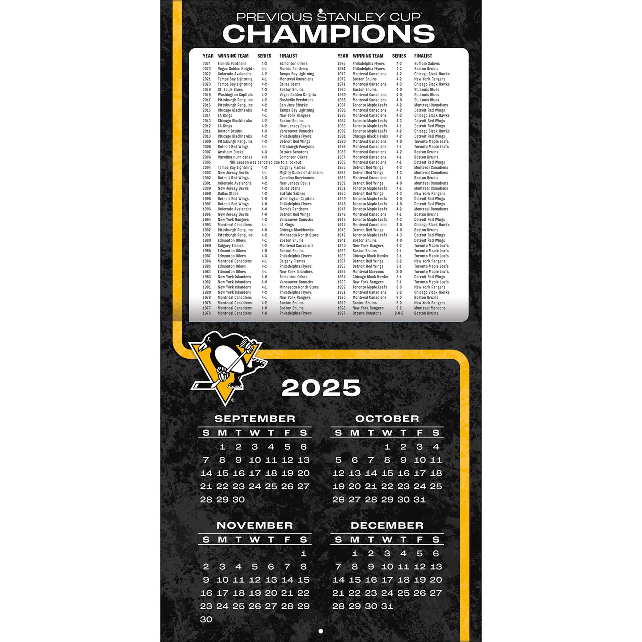 Calendrier mural 2026 des Penguins de Pittsburgh (NHL)