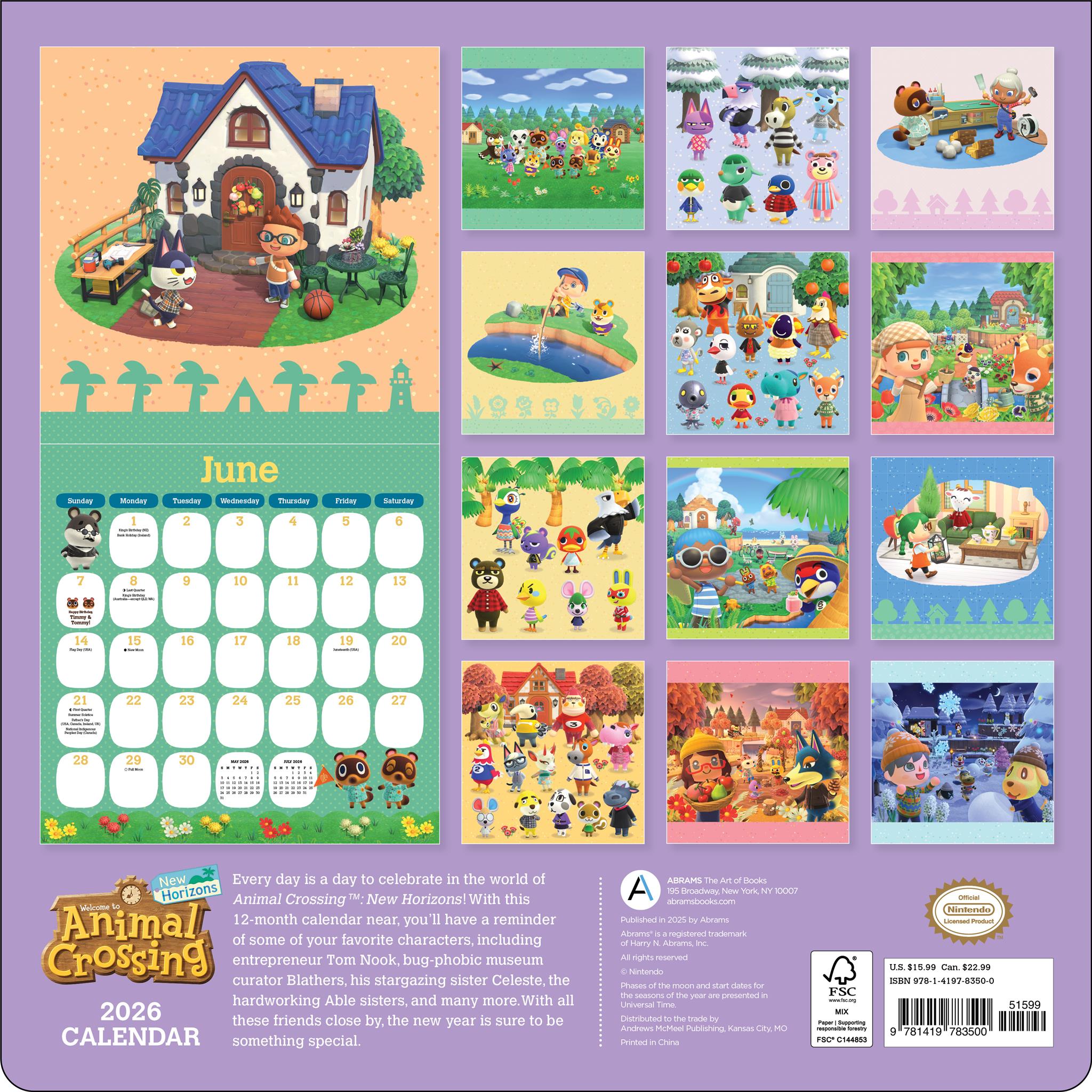 Calendrier mural Animal Crossing New Horizons 2026