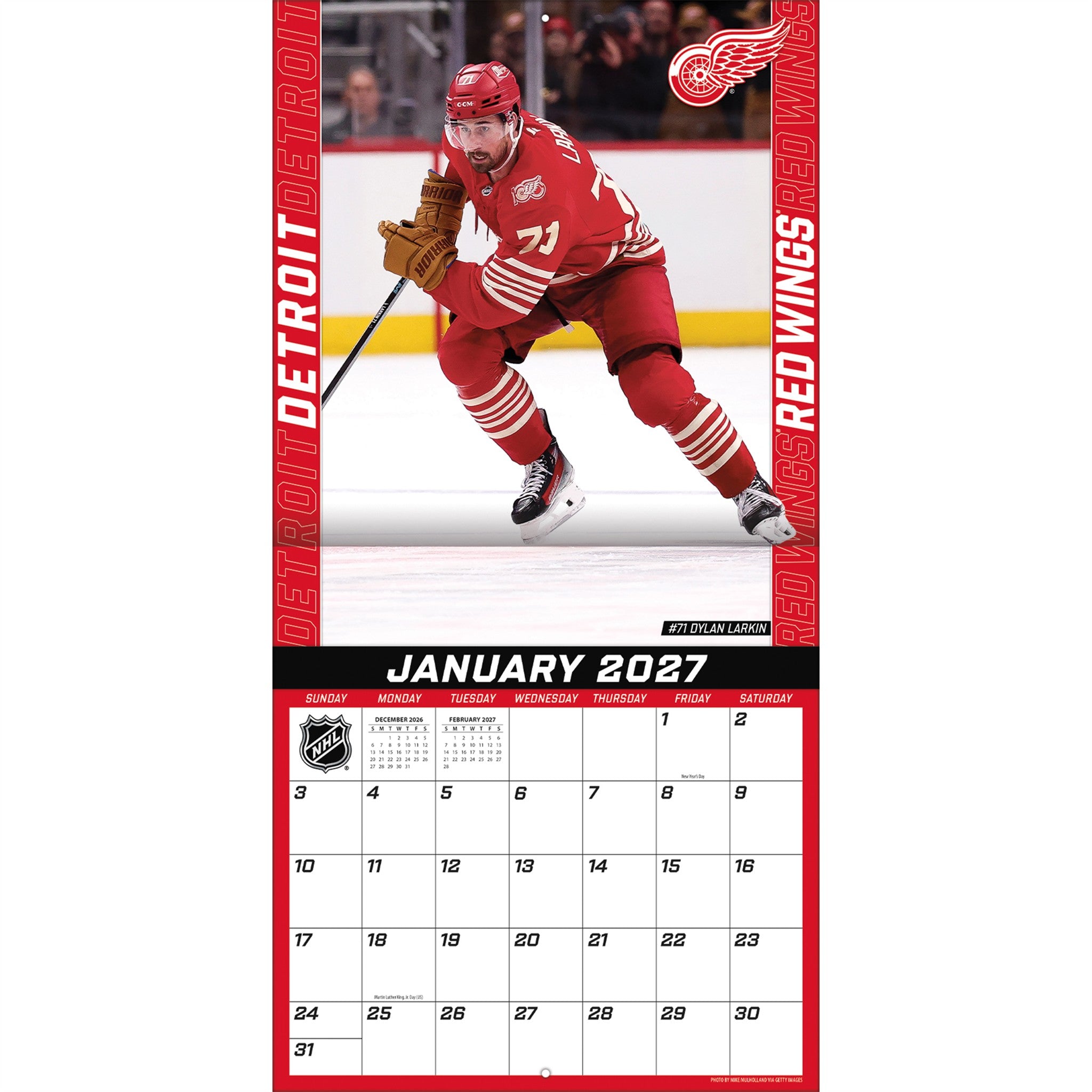 NHL Detroit Red Wings 2027 Wall Calendar