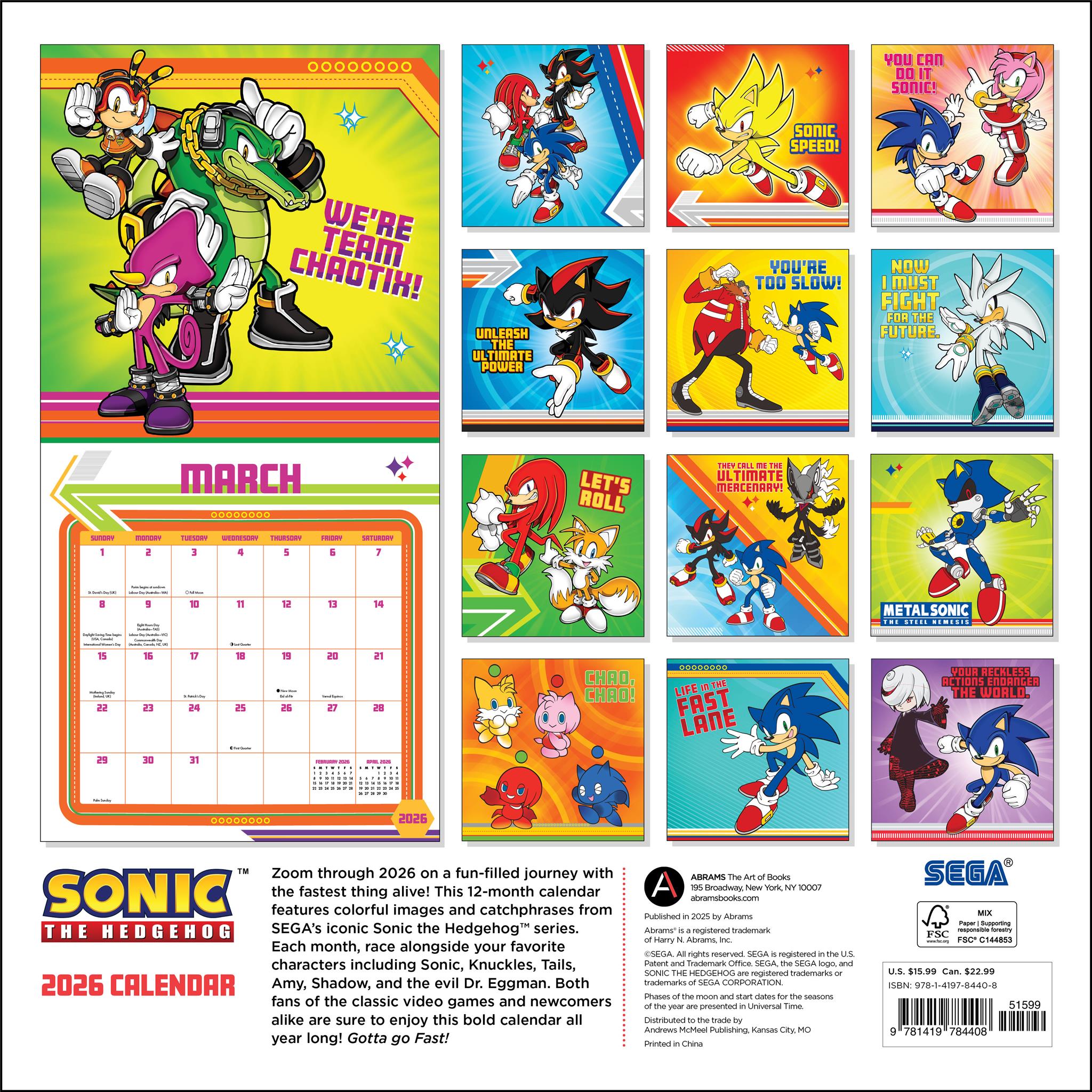 Calendrier mural Sonic le Hérisson 2026