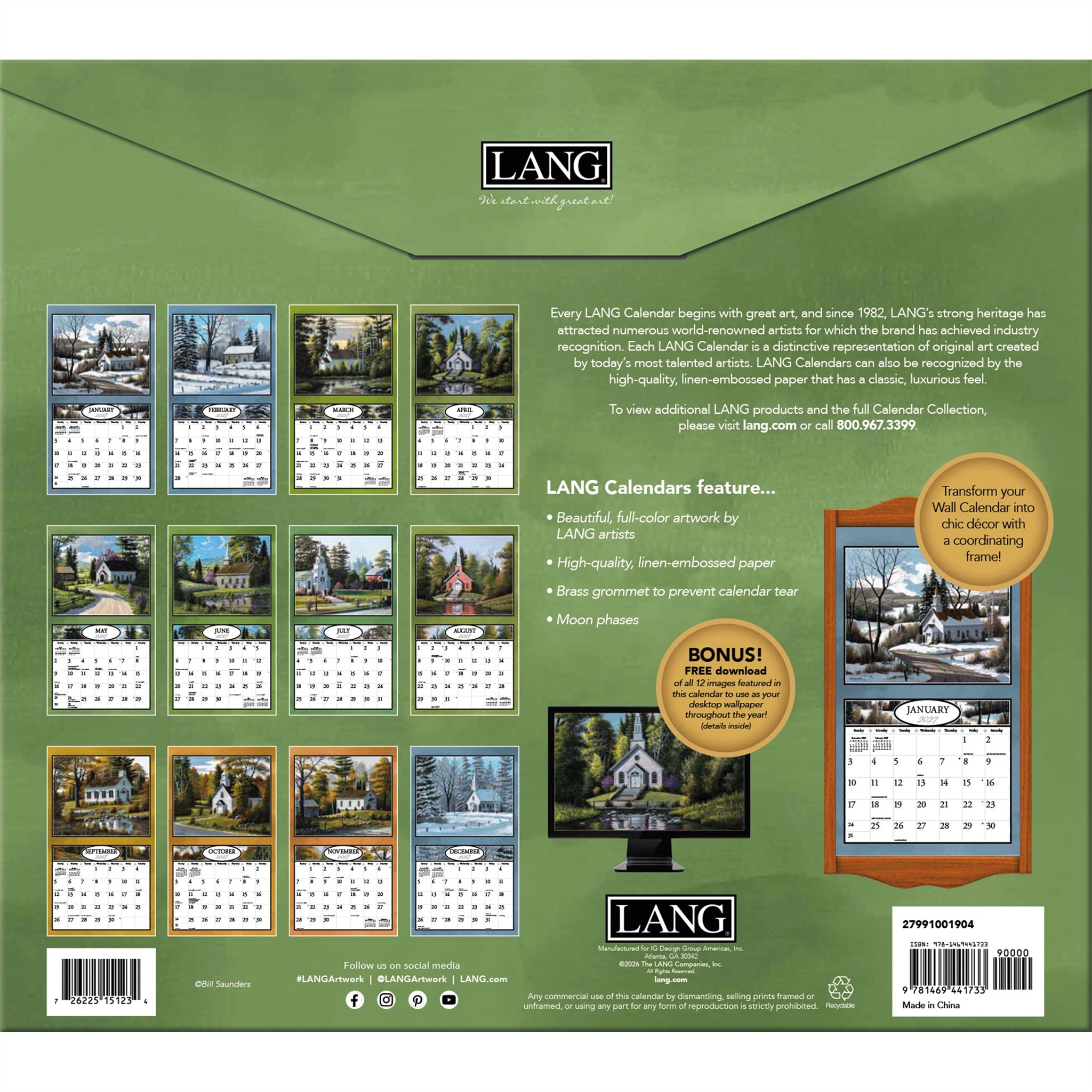 Calendrier mural 2027 Églises de campagne - En ligne seulement