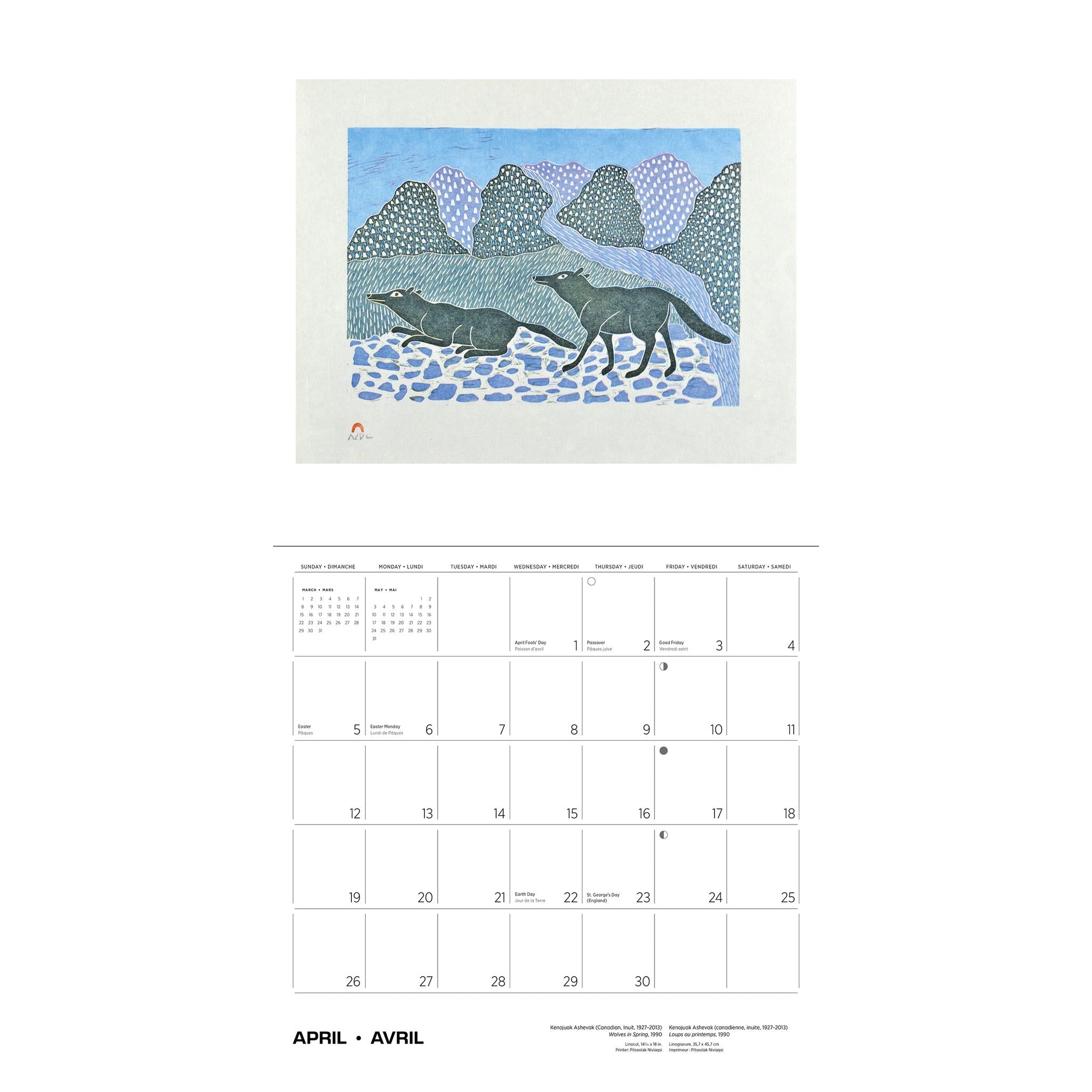 Calendrier mural édition spéciale 2026 d'Inuit Art Cape Dorset avec impression