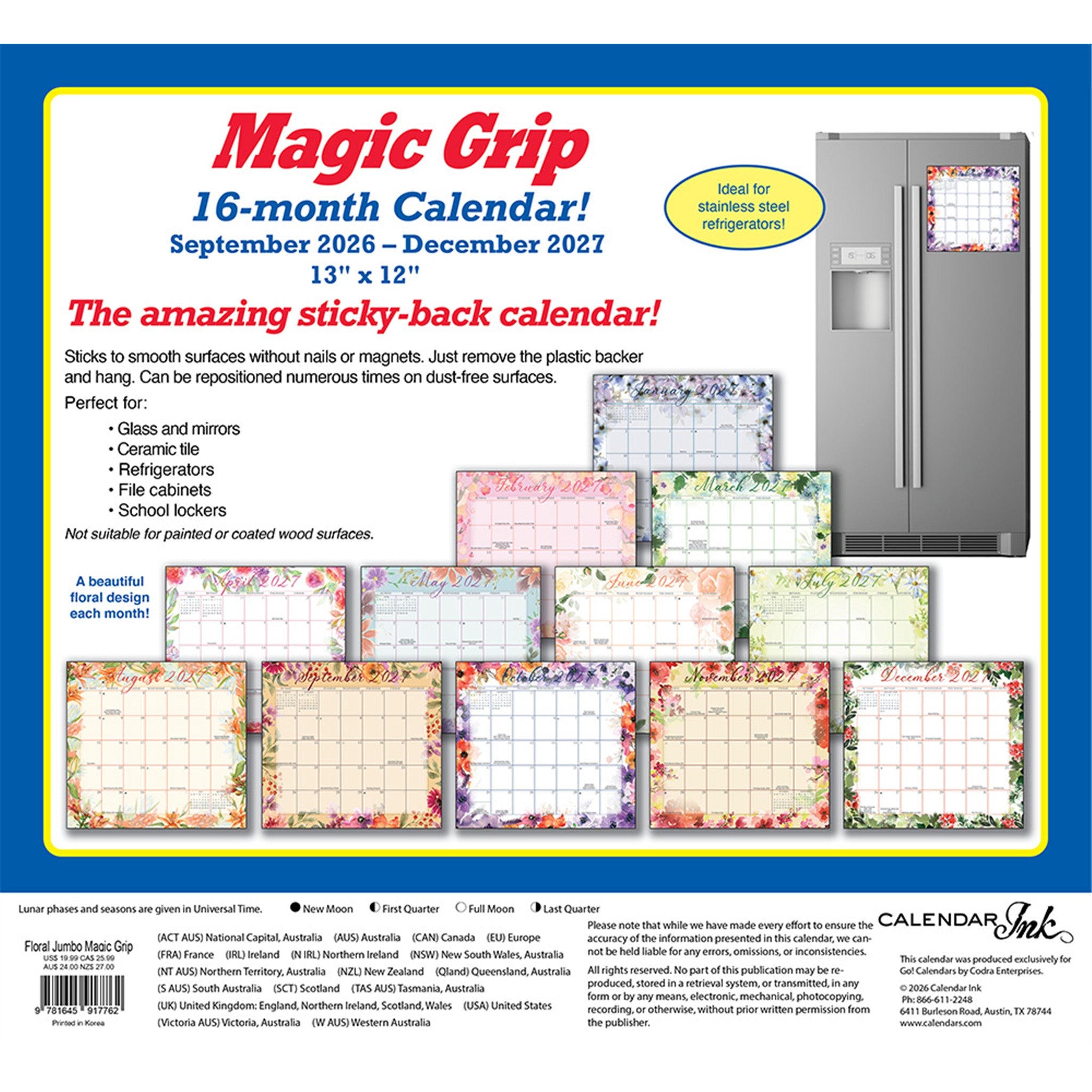 Floral Jumbo Magic Grip Exclusive 2026-2027 Wall Calendar