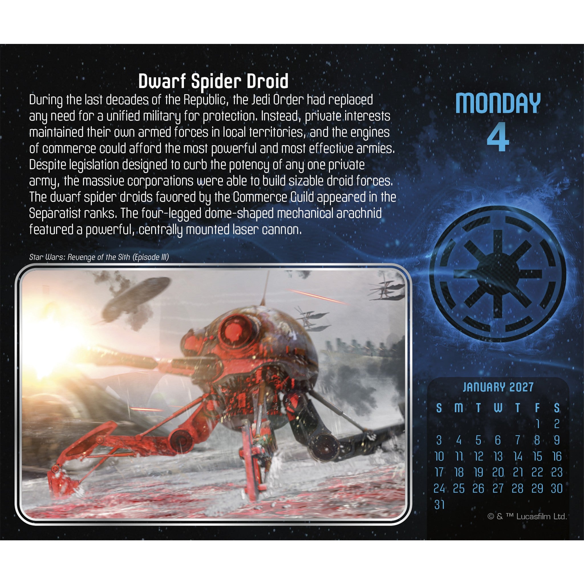 Calendrier perpétuel Star Wars 2027