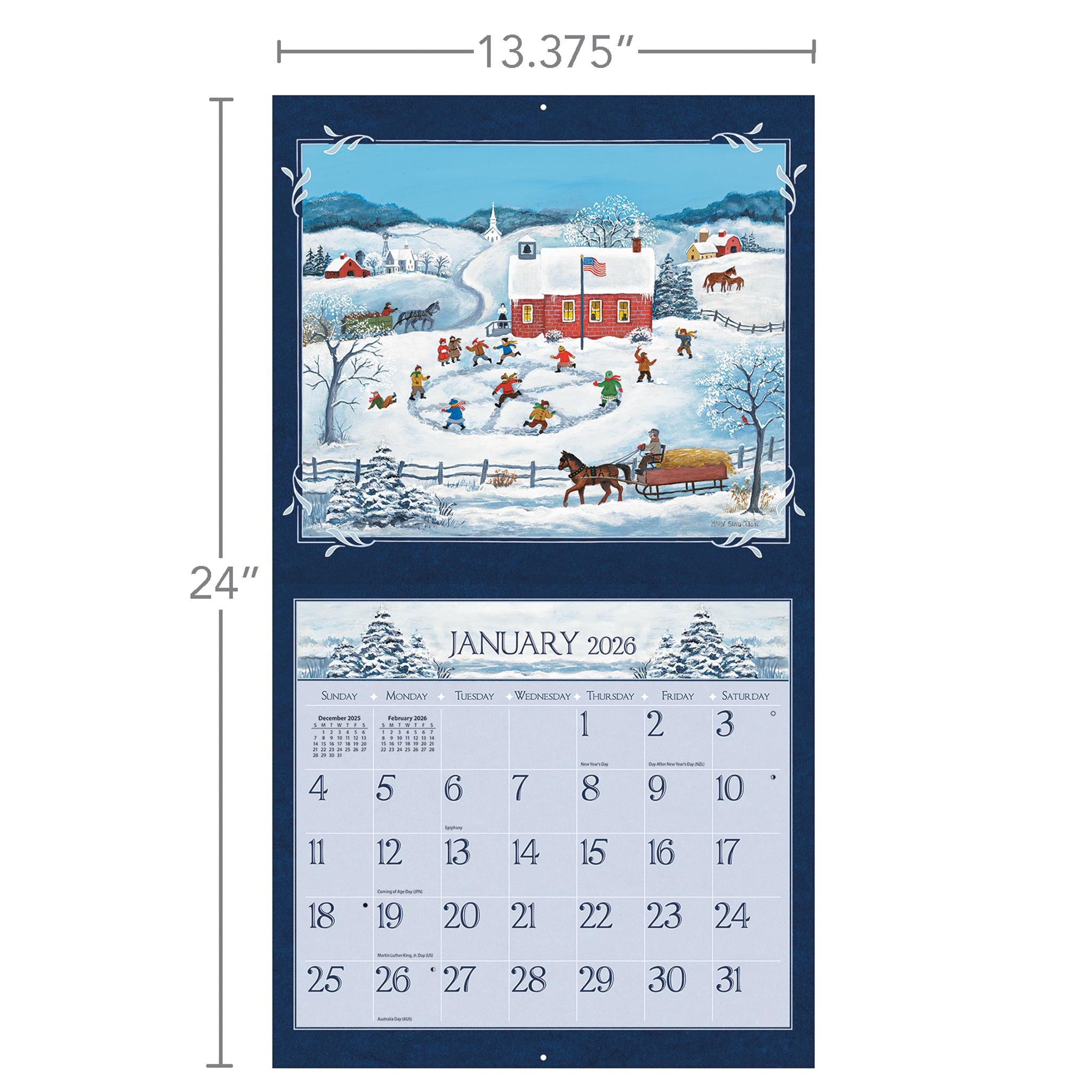 Calendrier mural édition spéciale 2026 de Lang Folk Art avec impression