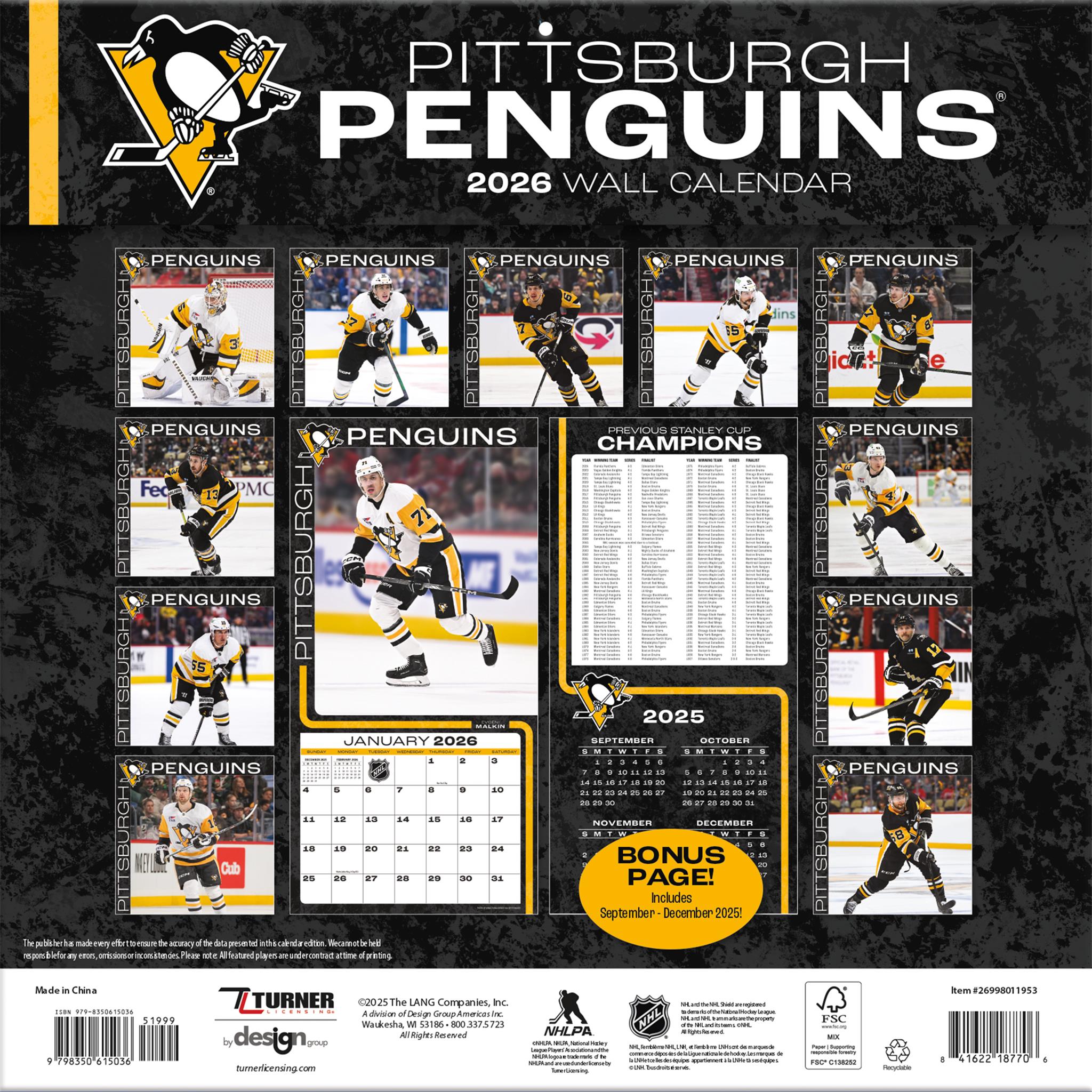 Calendrier mural 2026 des Penguins de Pittsburgh (NHL)