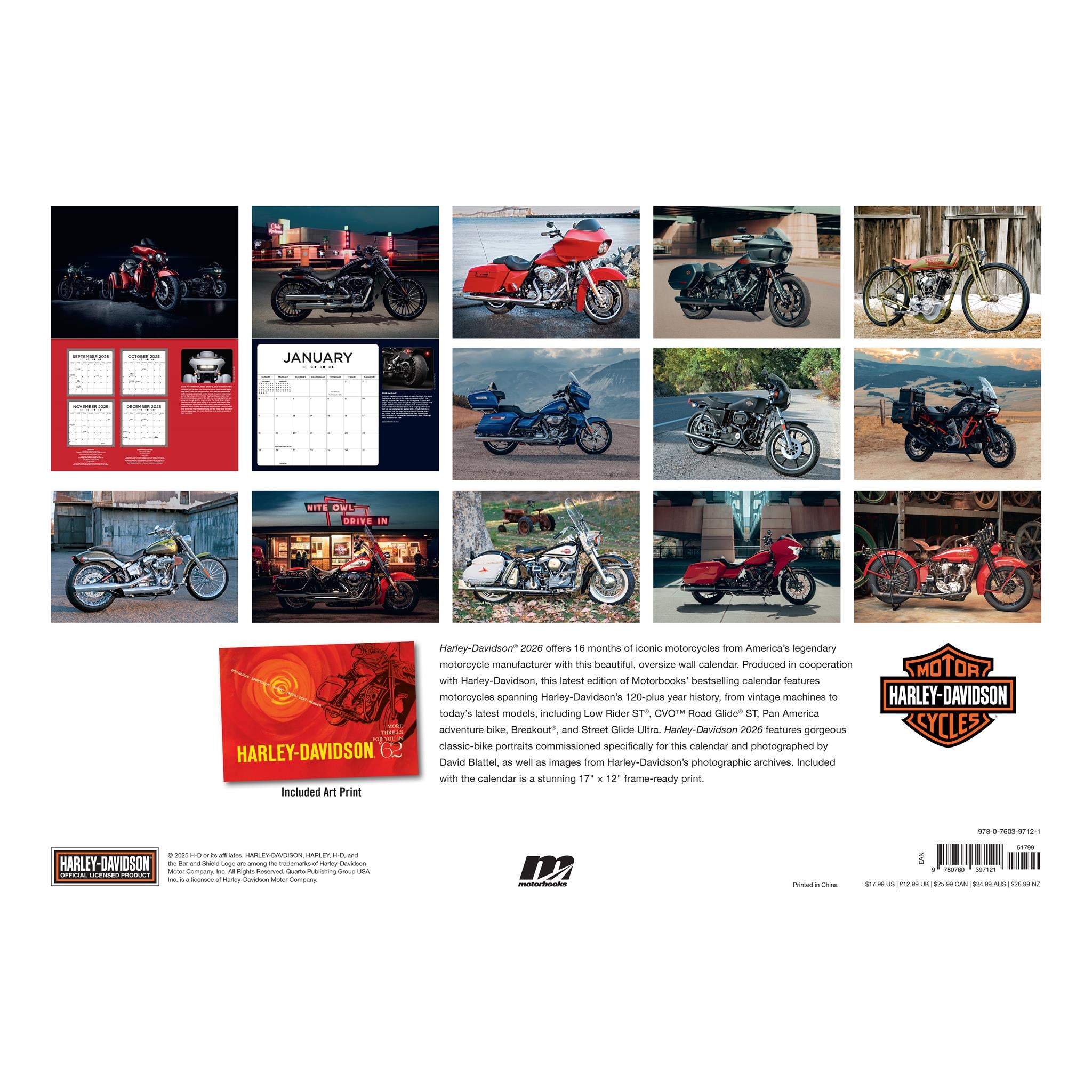 Calendrier mural de luxe Harley Davidson 2026
