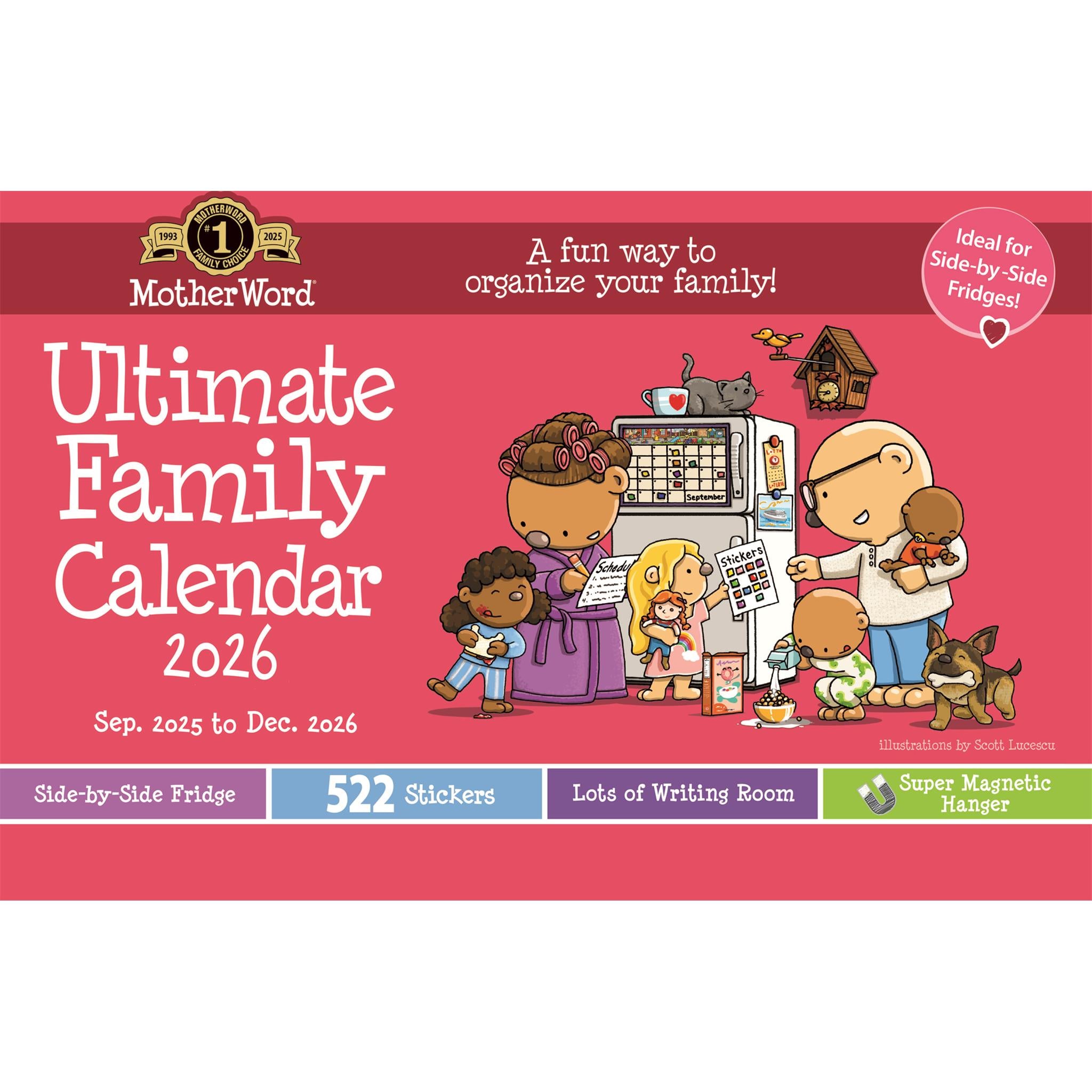Calendrier mural magnétique Motherword pour réfrigérateur, en anglais, 2025-2026