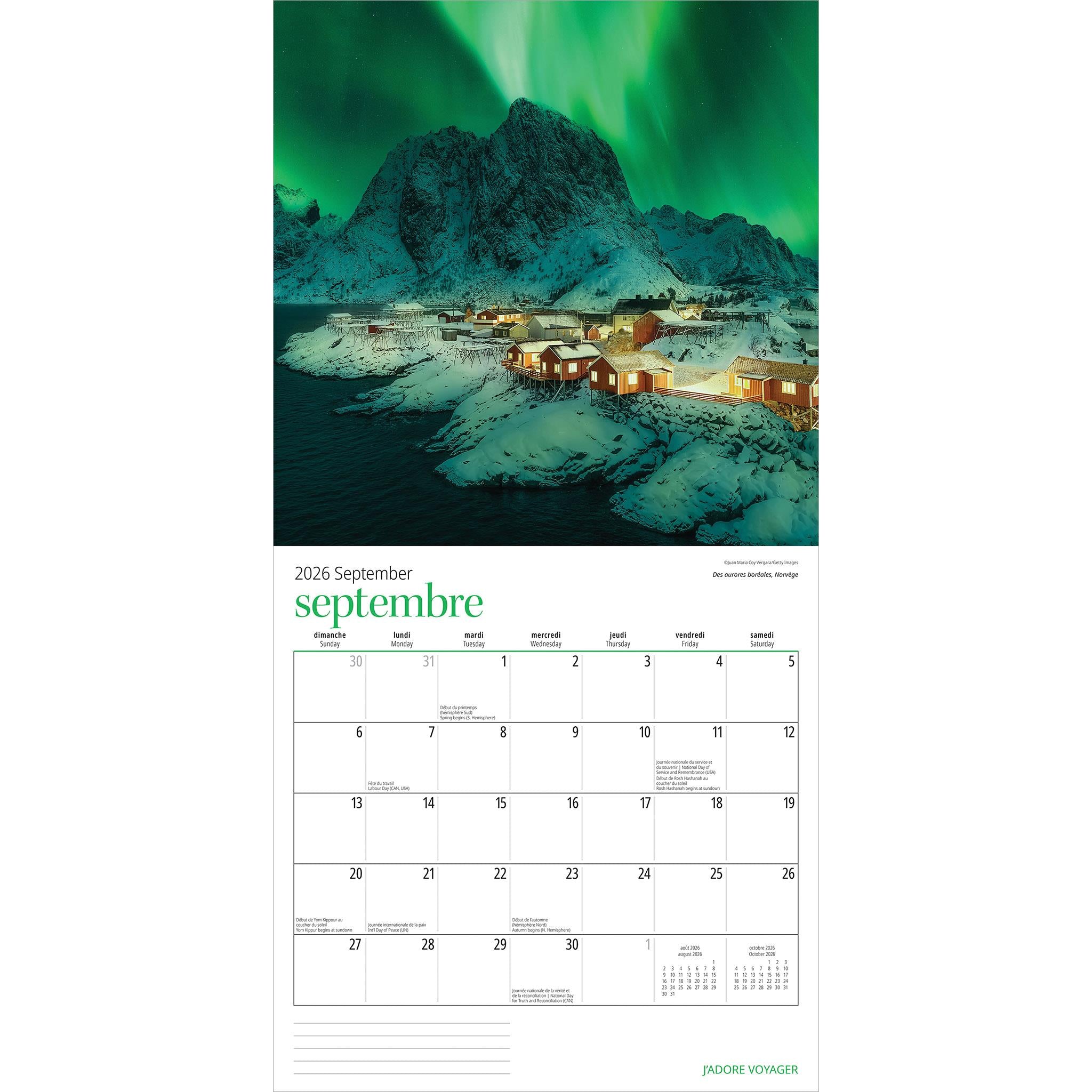 J'Adore Voyager 2026 Wall Calendar (French)