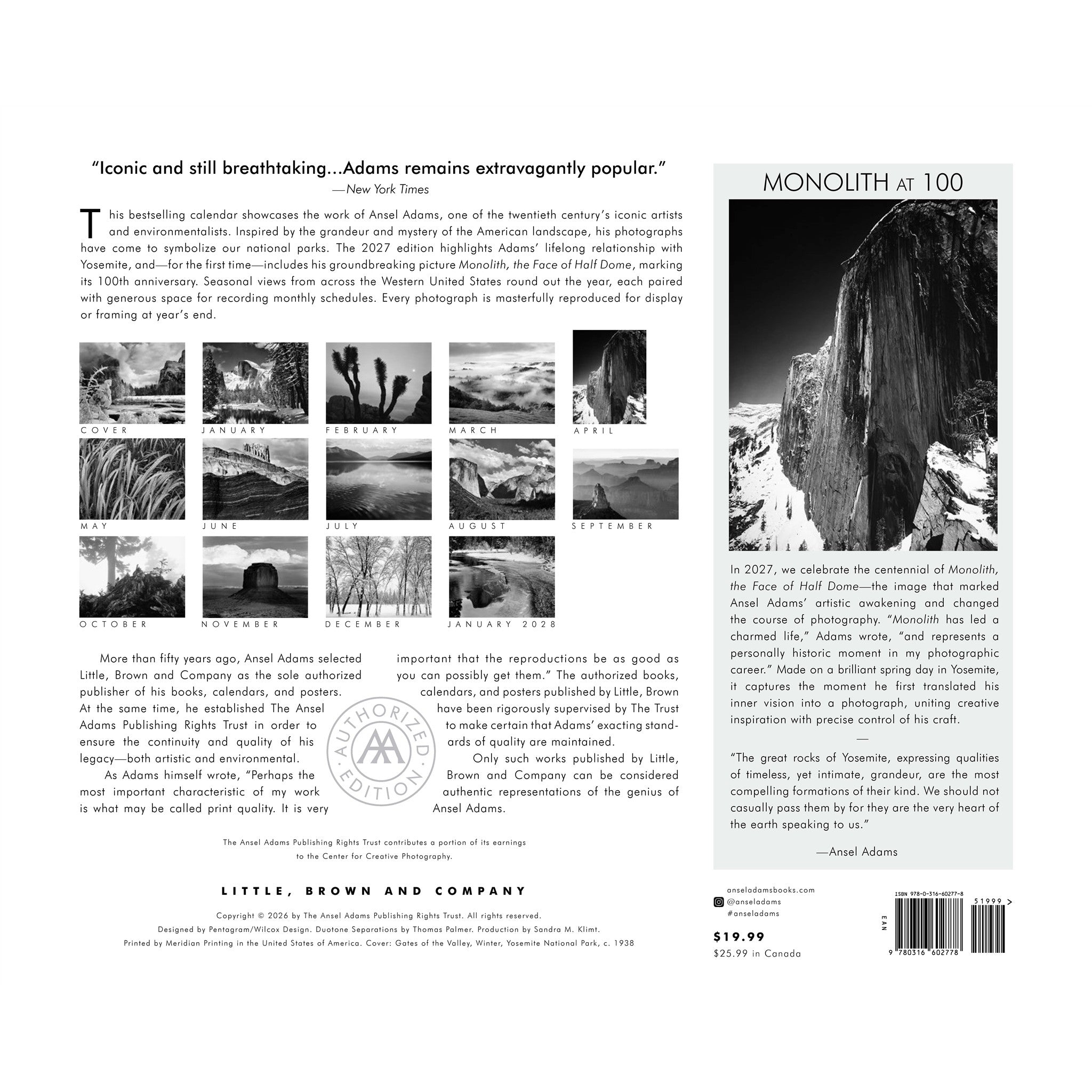 Calendrier mural Ansel Adams 2027