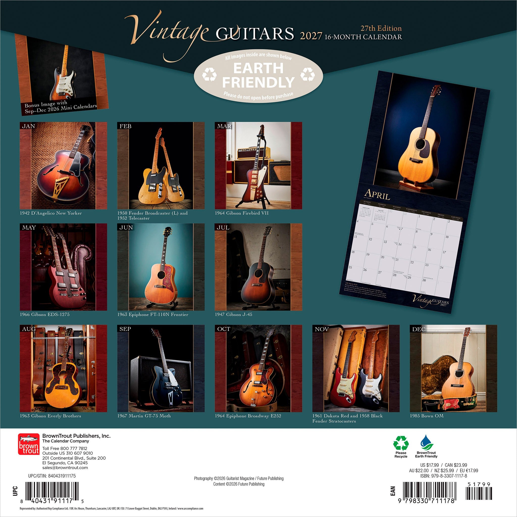 Vintage Guitars 2027 Wall Calendar