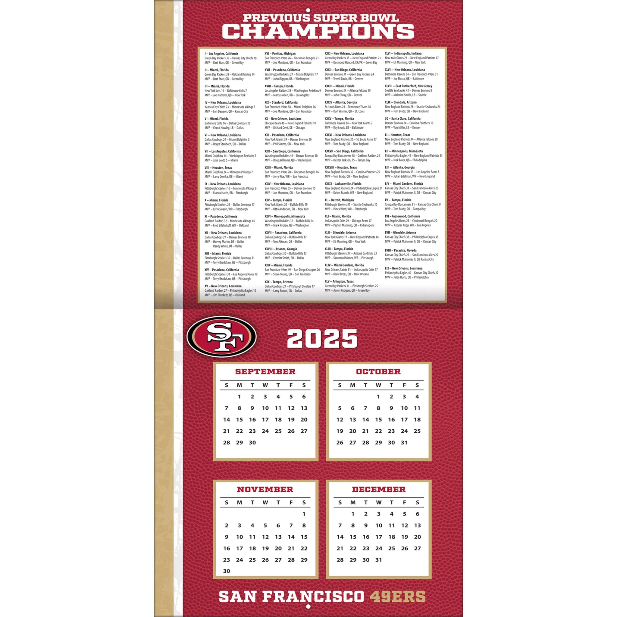 NFL San Francisco 49Ers 2026 Wall Calendar