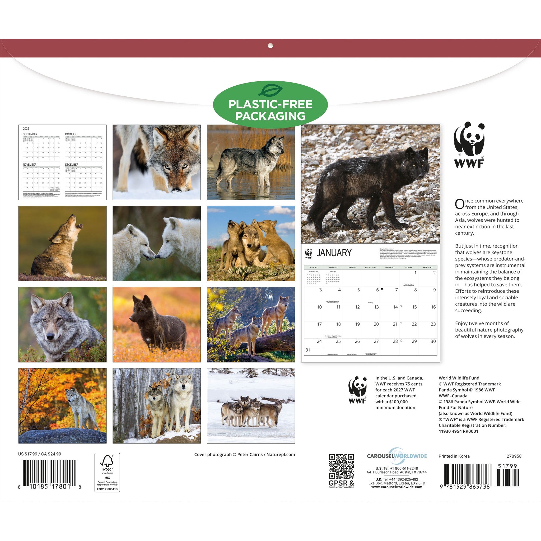 Calendrier mural Loups 2027 du Fonds mondial pour la nature
