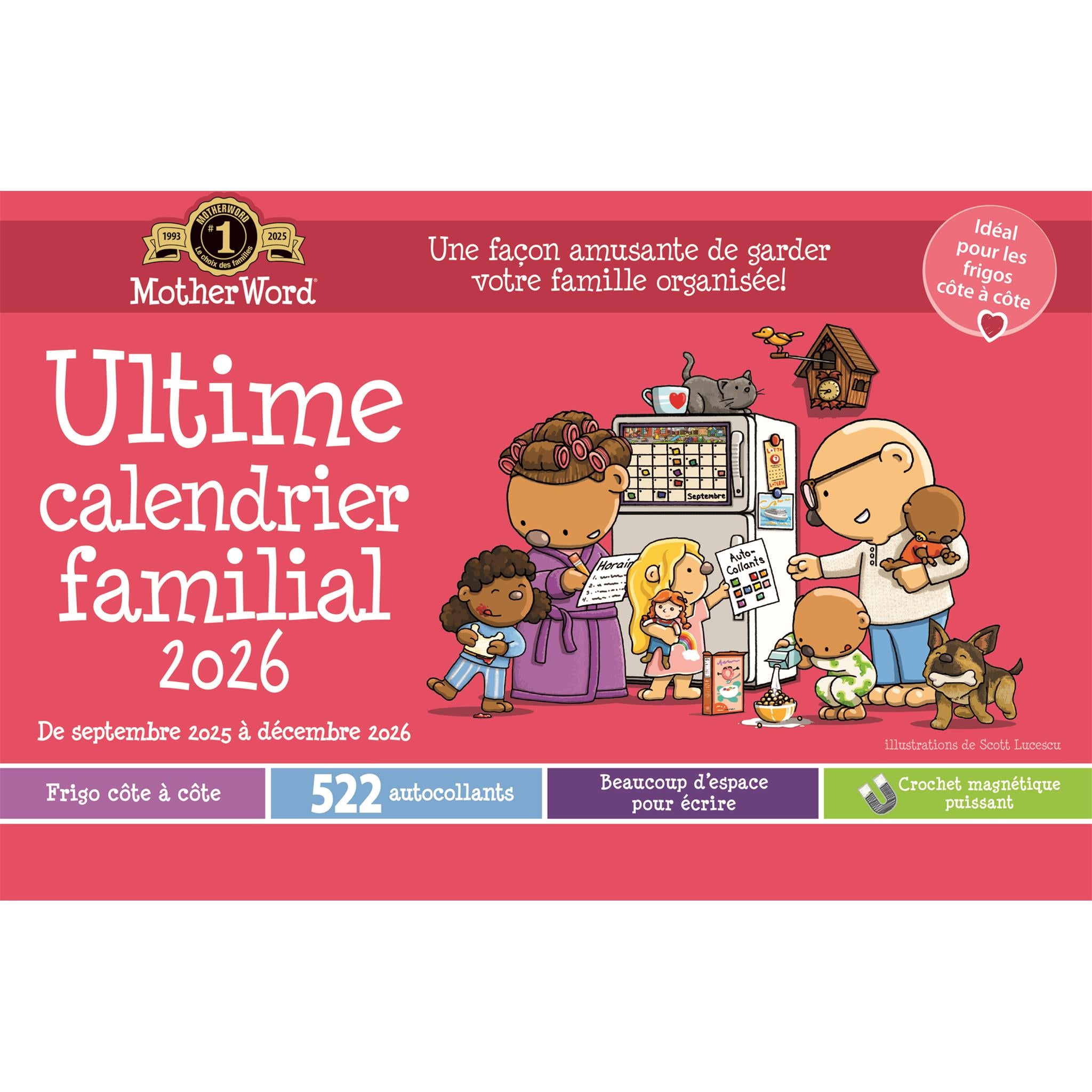 Calendrier mural magnétique Motherword 2026 (français)
