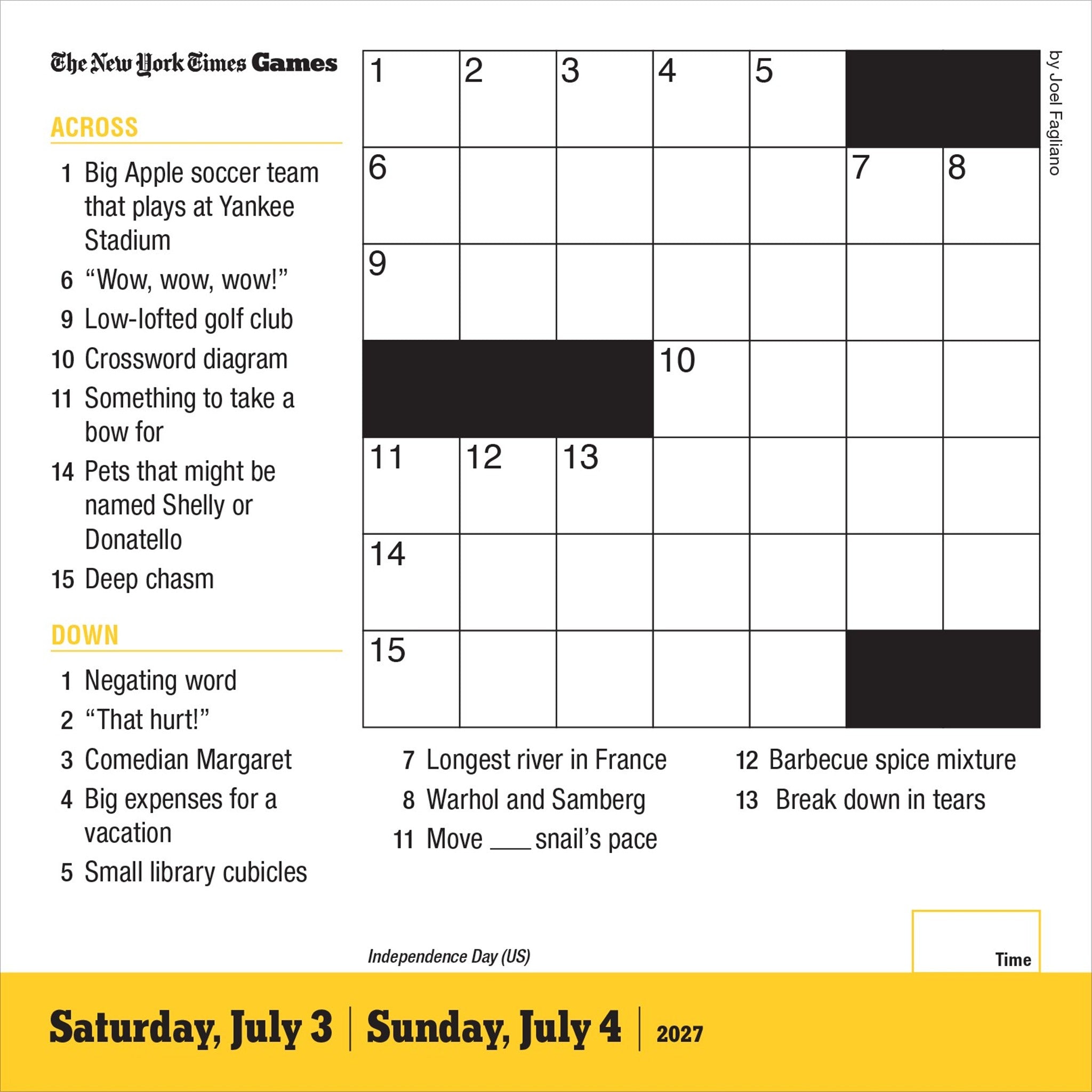 New York Times Mini Crossword 2027 Box Calendar