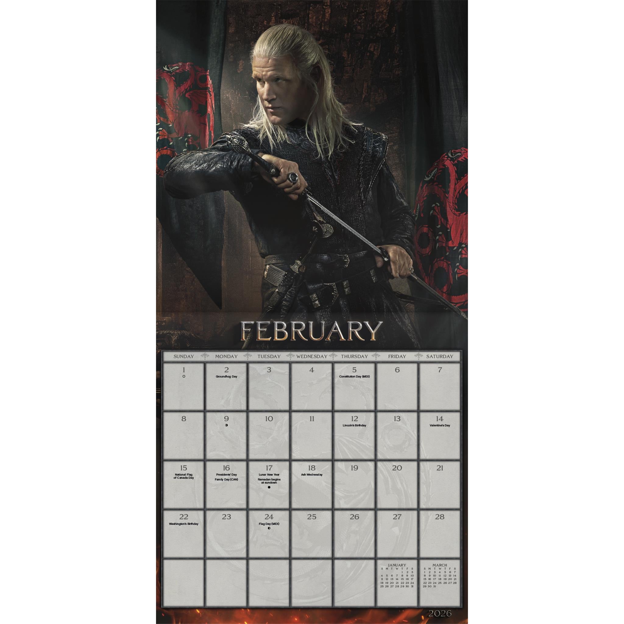 Calendrier mural Game of Thrones House of the Dragon 2026