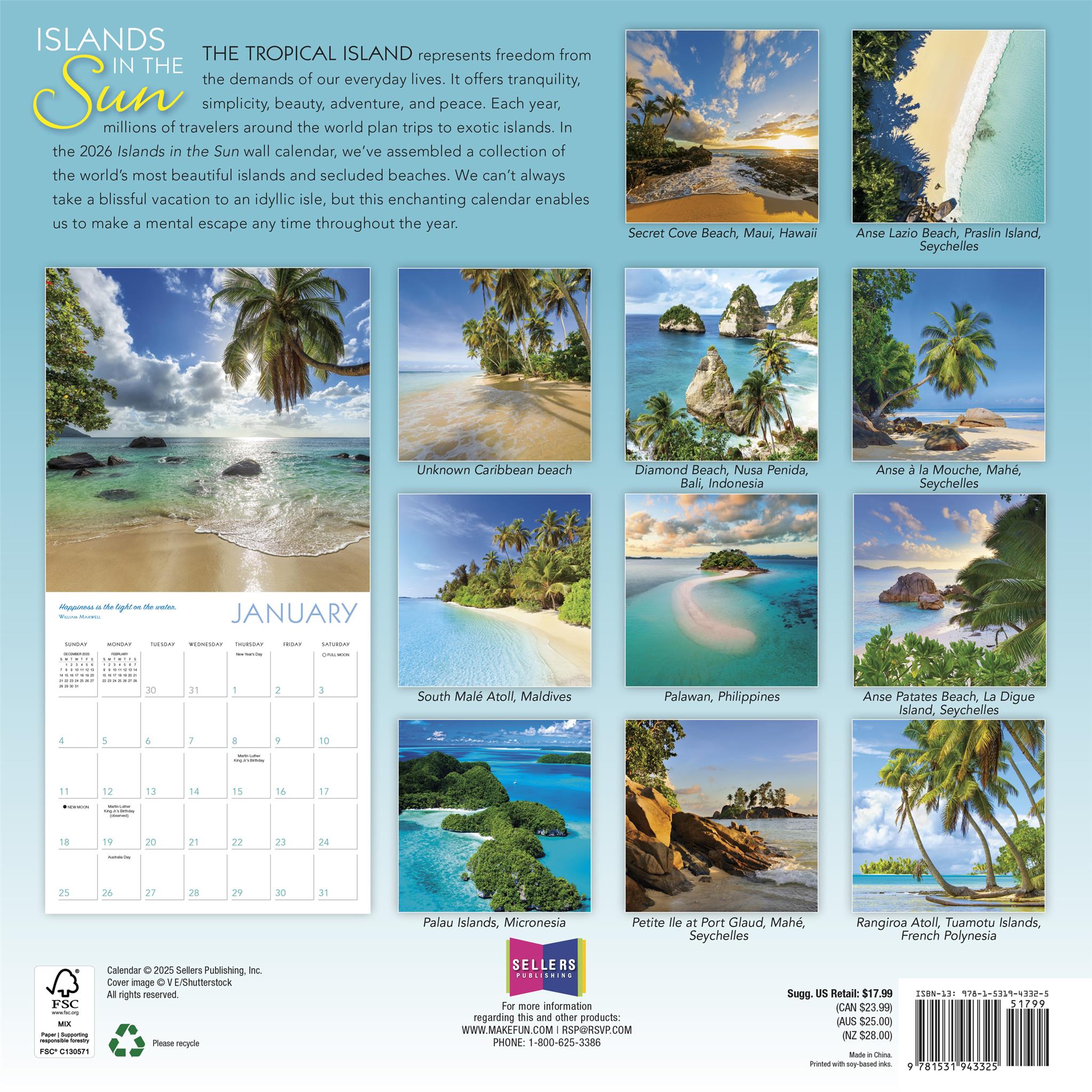 Calendrier mural Îles au soleil 2026