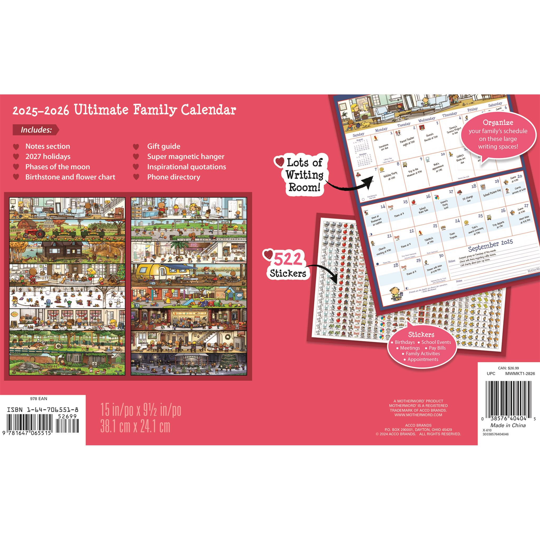 Calendrier mural magnétique Motherword pour réfrigérateur, en anglais, 2025-2026