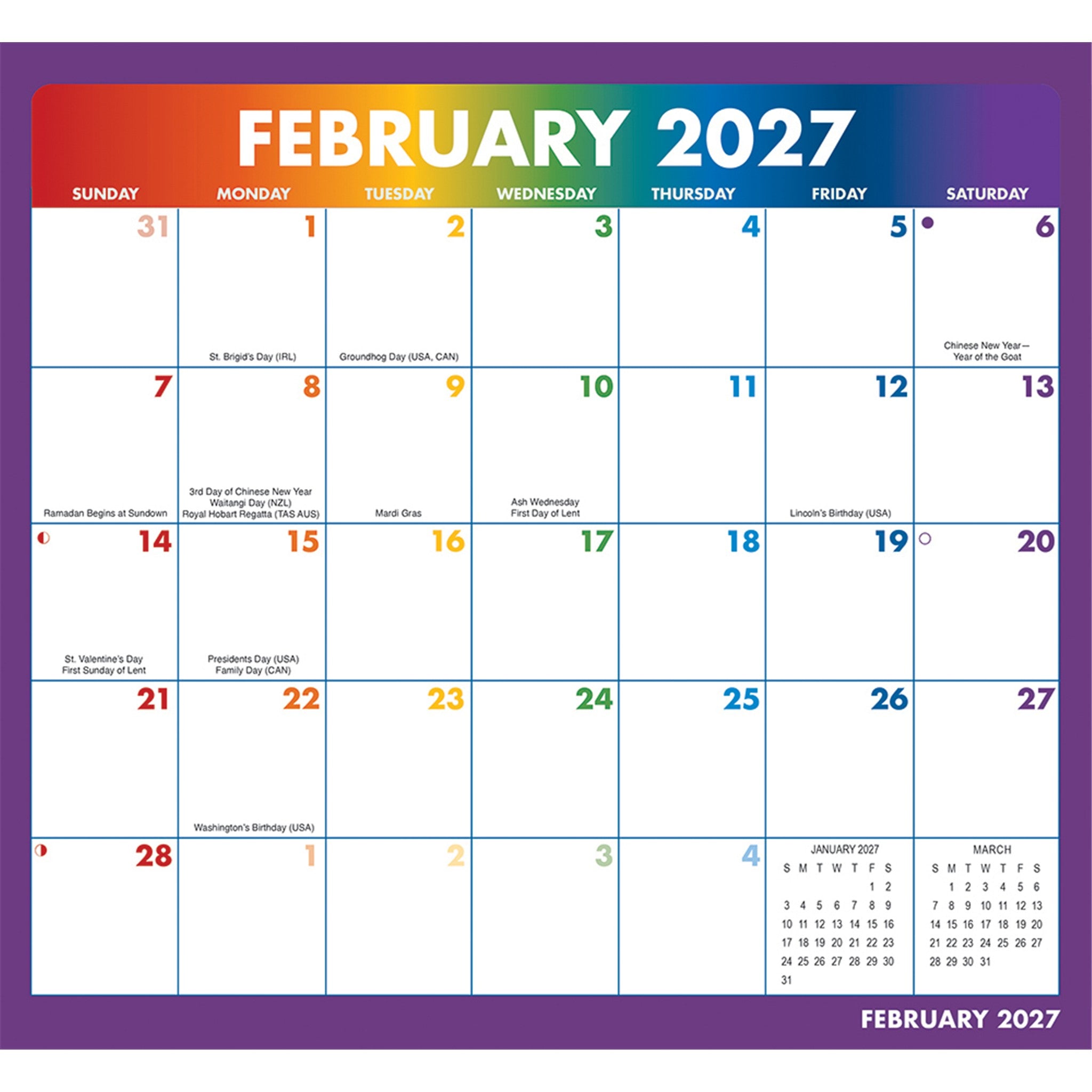 Rainbow Jumbo Magic Grip Exclusive 2026-2027 Wall Calendar