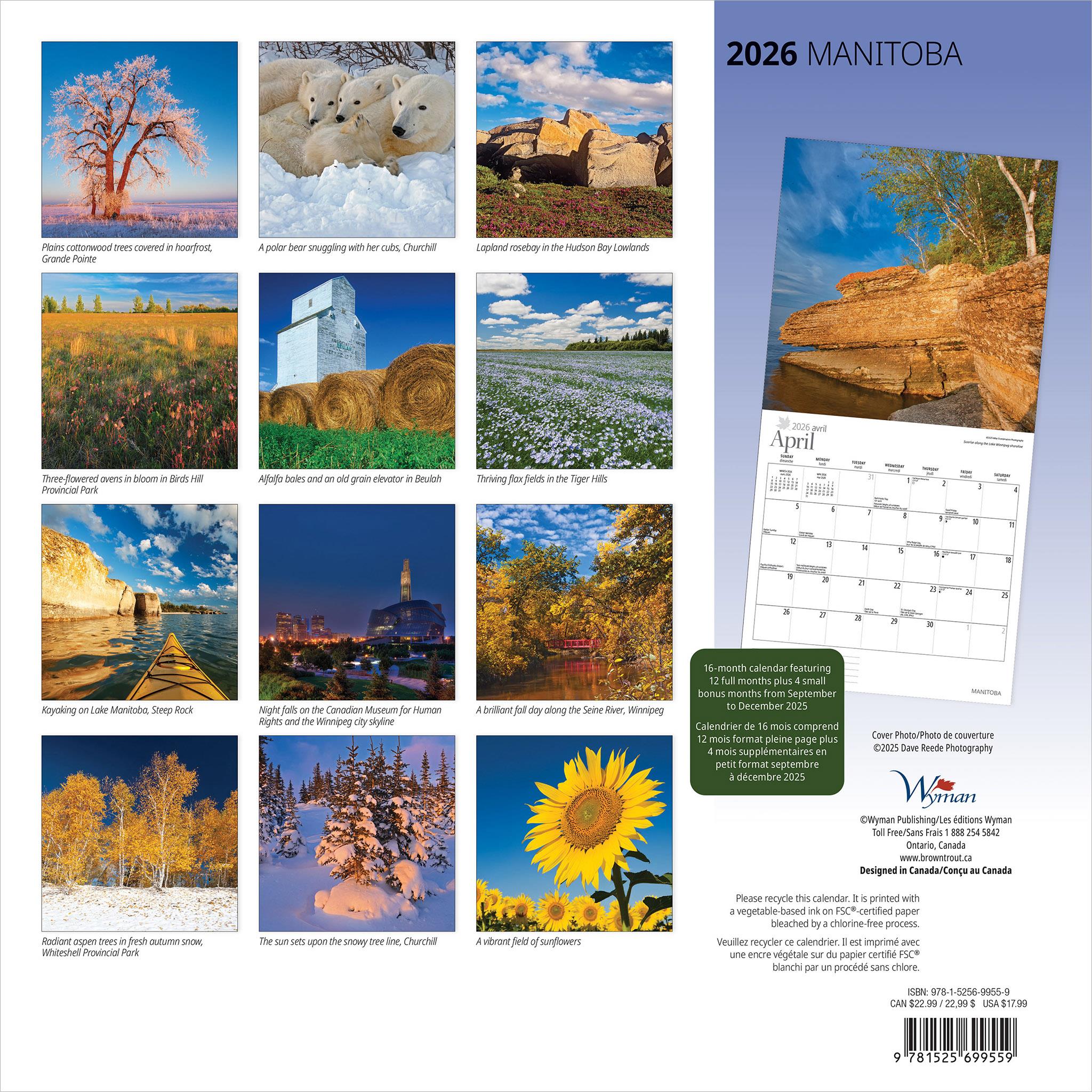Calendrier mural Manitoba 2026