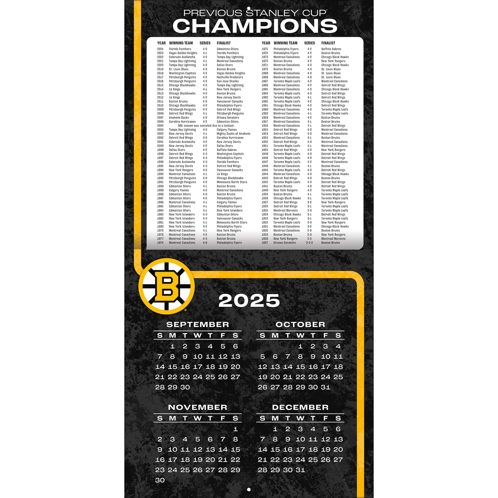 NHL Boston Bruins 2026 Wall Calendar