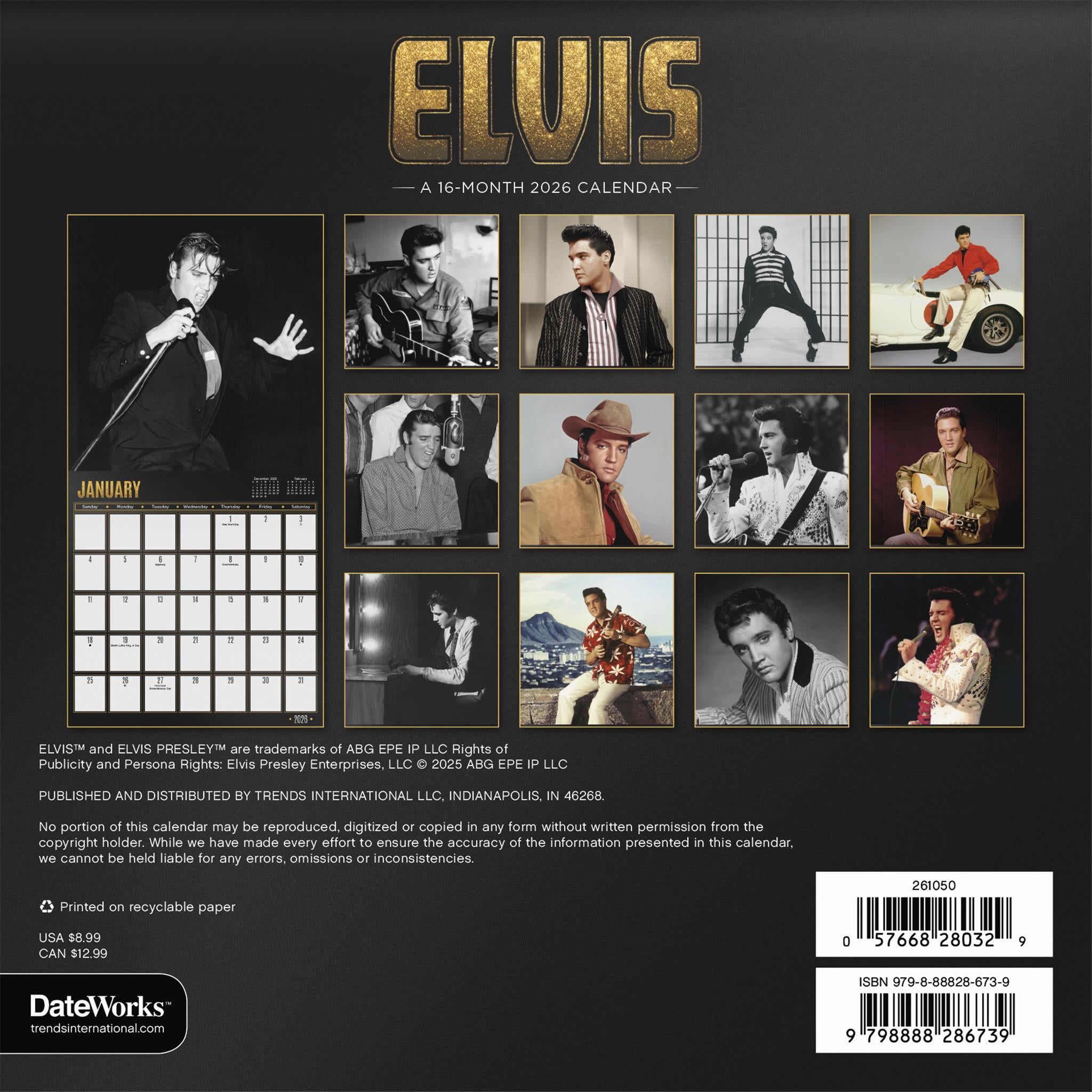 Mini calendrier Elvis Presley 2026