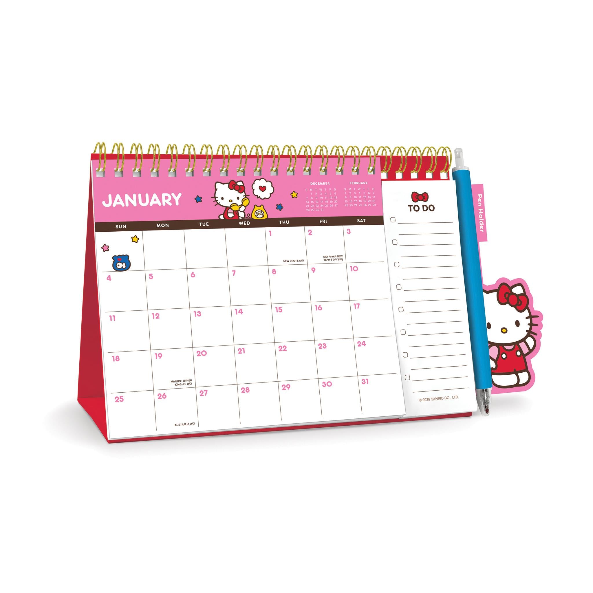 Calendrier chevalet Hello Kitty rose ludique 2026 - Disponible uniquement en ligne